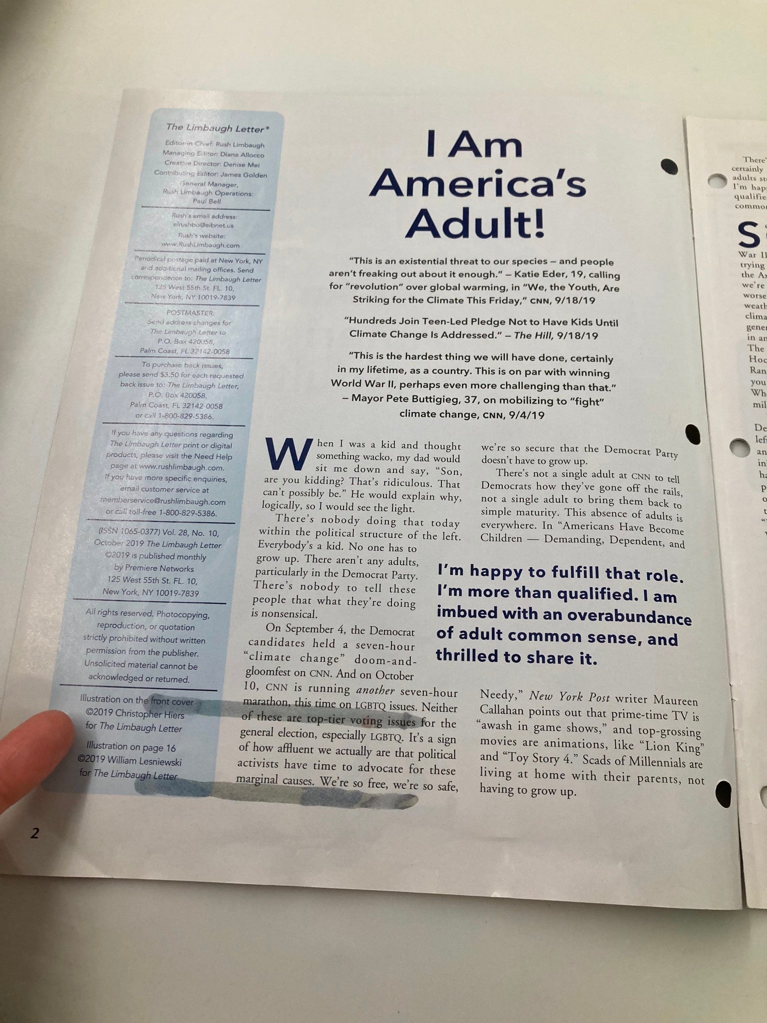 Rush Limbaugh Letter Newsletter Magazine October 2019 I Am America's Adult