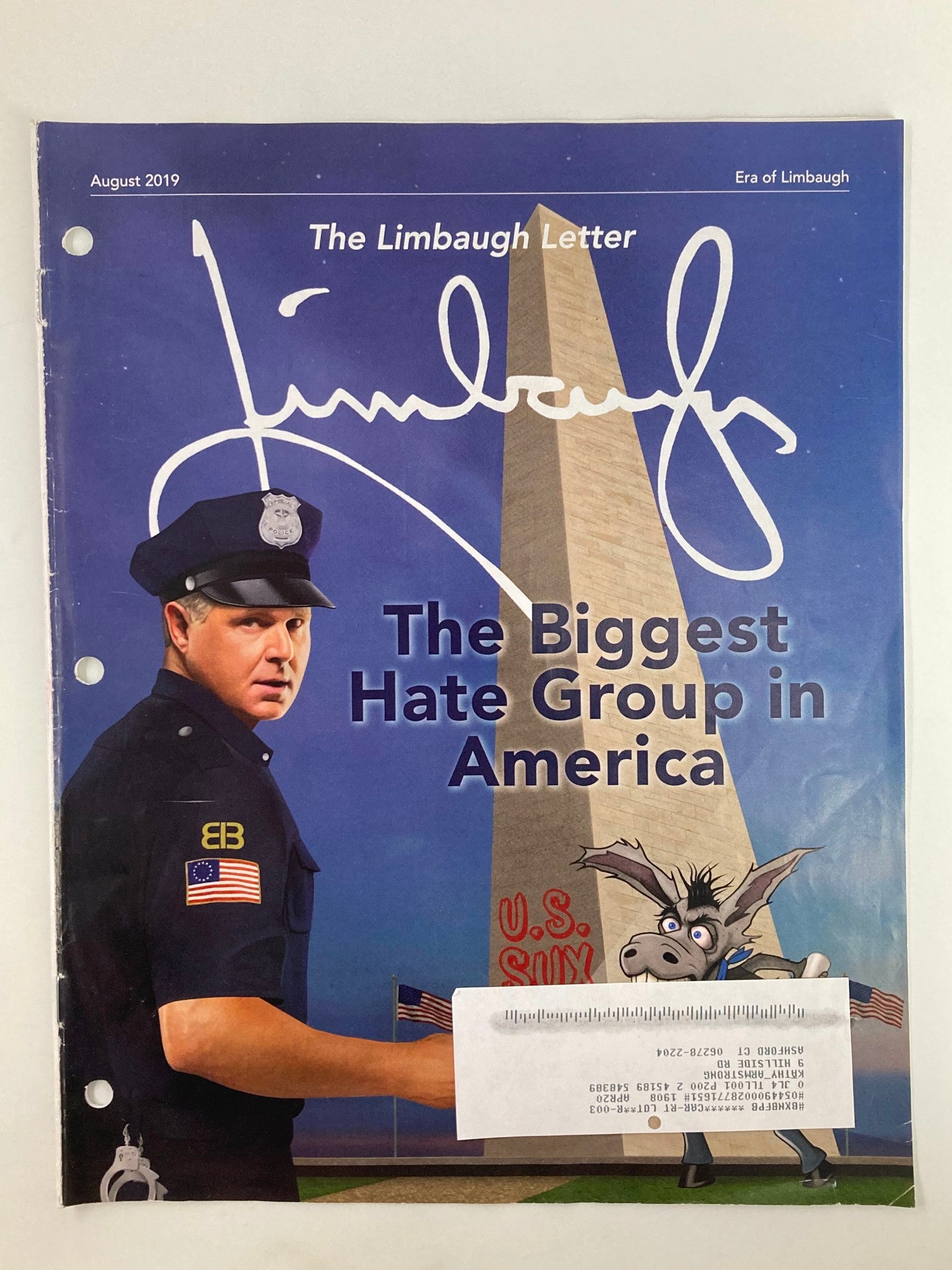 Rush Limbaugh Letter Newsletter Magazine August 2019 The Biggest Hate Group