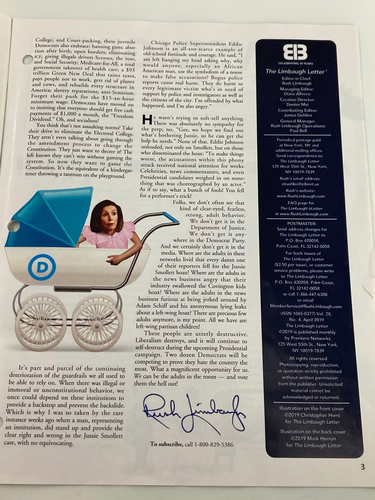 Rush Limbaugh Letter Newsletter Magazine April 2019 Where Are The Adults?