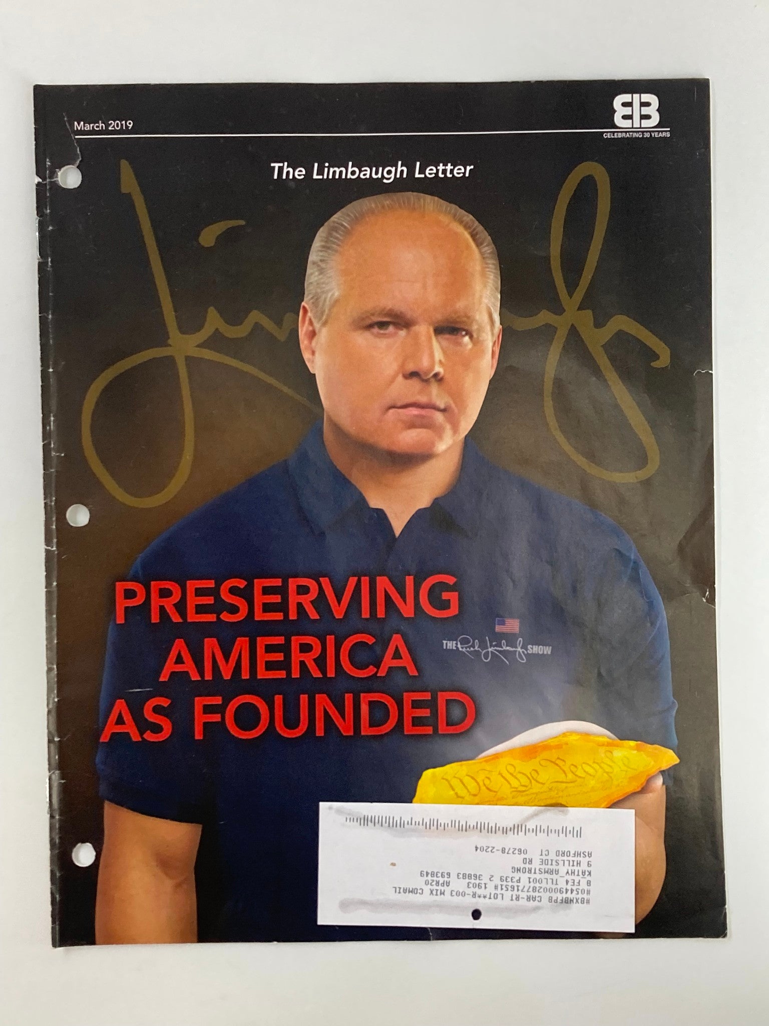 Rush Limbaugh Letter Newsletter Magazine March 2019 Preserving America Founded