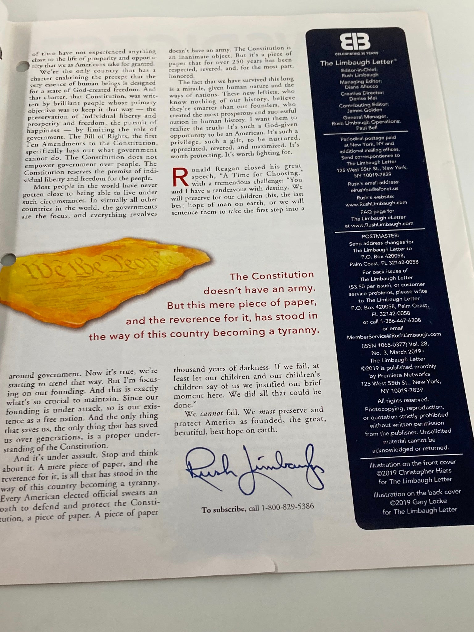 Rush Limbaugh Letter Newsletter Magazine March 2019 Preserving America Founded