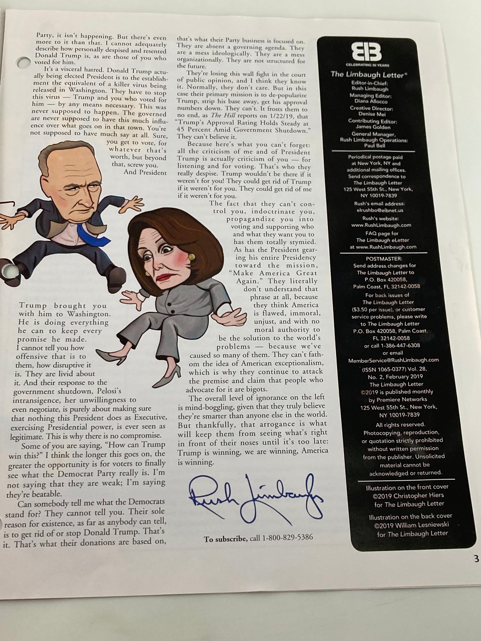 Rush Limbaugh Letter Newsletter Magazine February 2019 D.C. Establishment