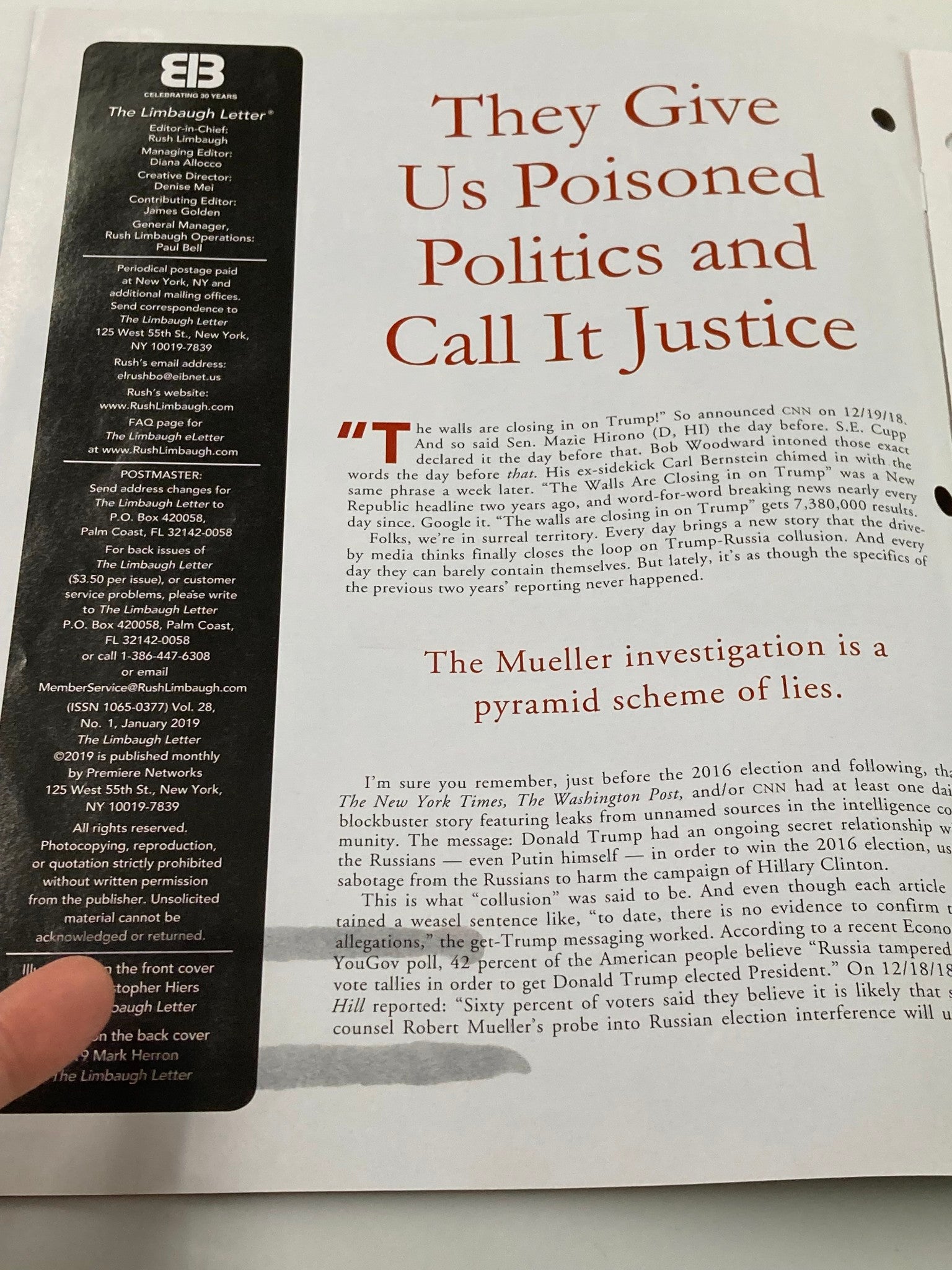 Rush Limbaugh Letter Newsletter Magazine January 2019 Give Us Poisoned Politics