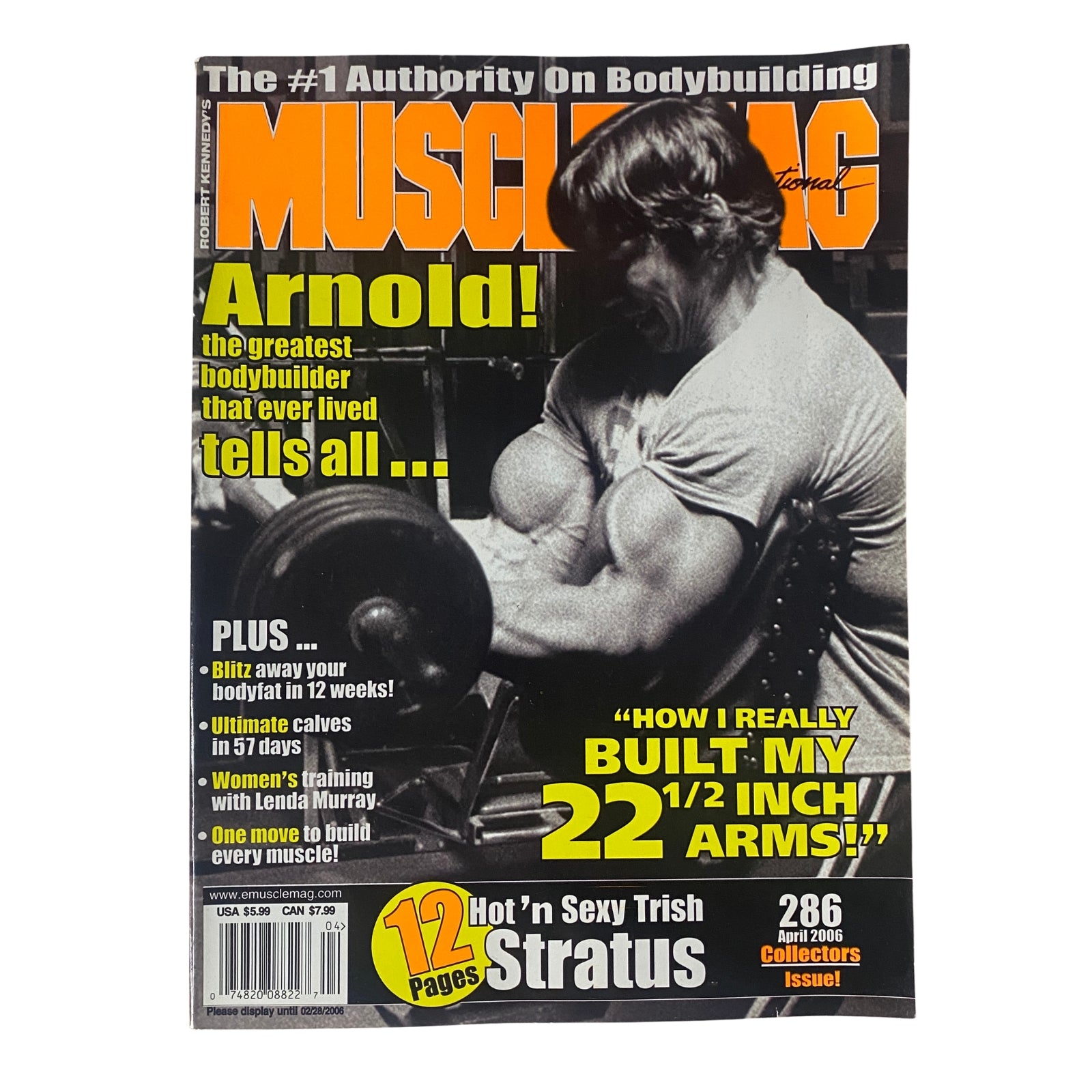 MuscleMag International Magazine April 2006 No. 286 featuring Arnold Schwarzenegger on the cover, highlighting bodybuilding and fitness content.