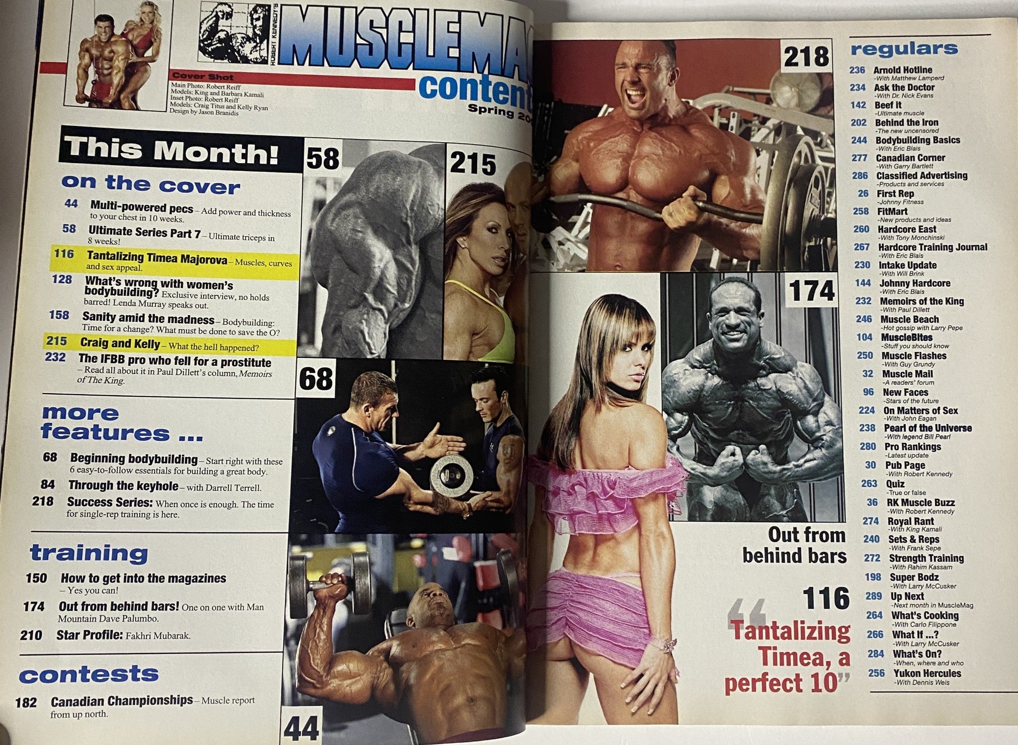Inside spread of MuscleMag International Magazine, Spring 2006, No. 287, highlighting contents including articles on bodybuilding techniques and features on prominent figures in the fitness industry.