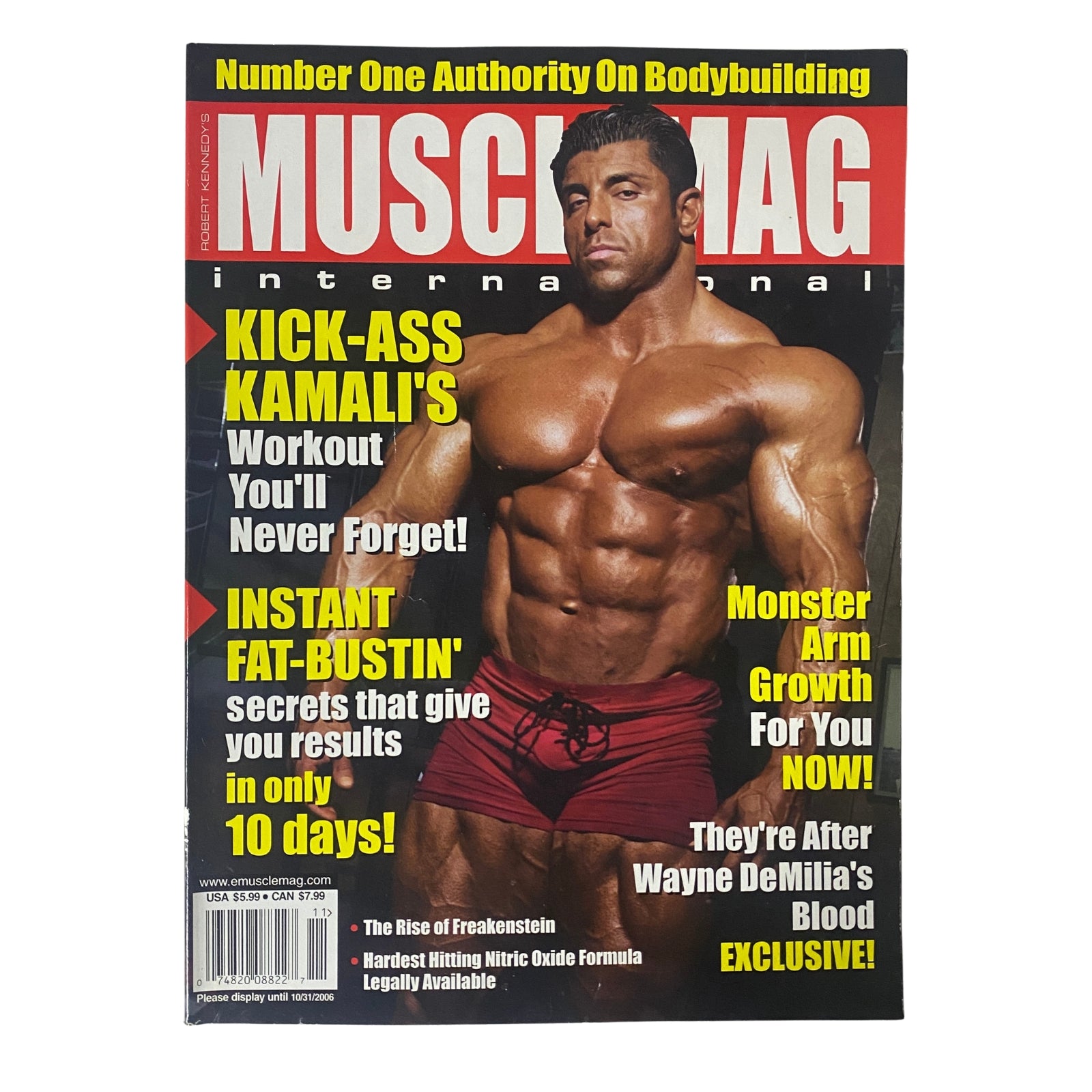 MuscleMag International Magazine November 2006 No. 294 featuring Shari Kamali on the cover, showcasing a muscular male model. Highlights include bodybuilding techniques and nutrition tips for fitness enthusiasts.
