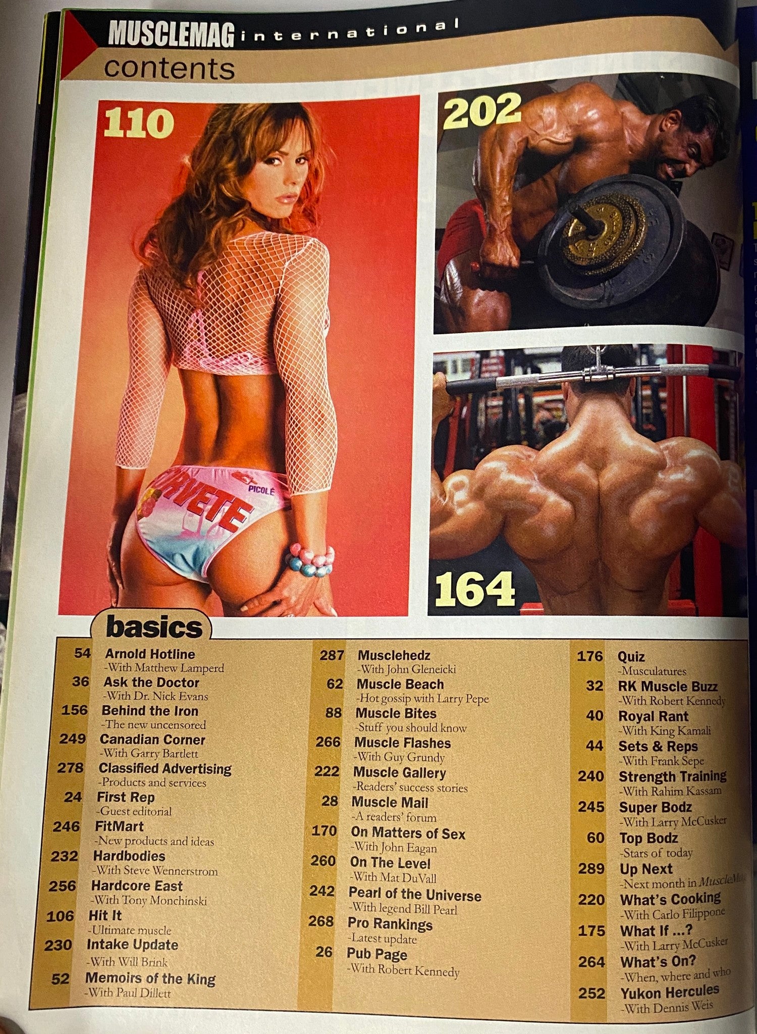 Table of contents page from MuscleMag International Magazine November 2006 No. 294, featuring articles and columns on bodybuilding, fitness advice, and personal success stories.