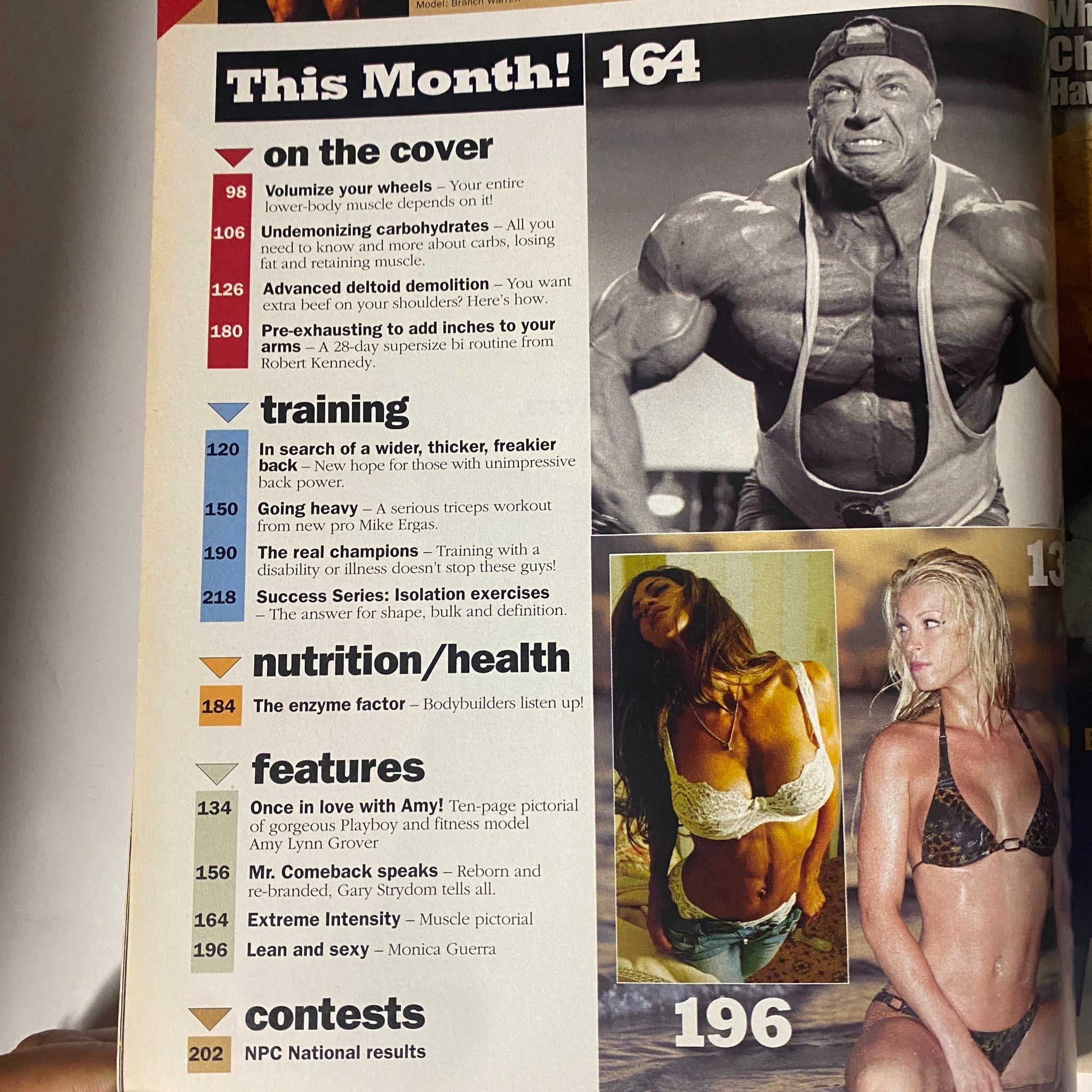 Contents page of MuscleMag International Magazine April 2007 No. 299 showcasing articles related to training and nutrition, including a focus on bodybuilding.