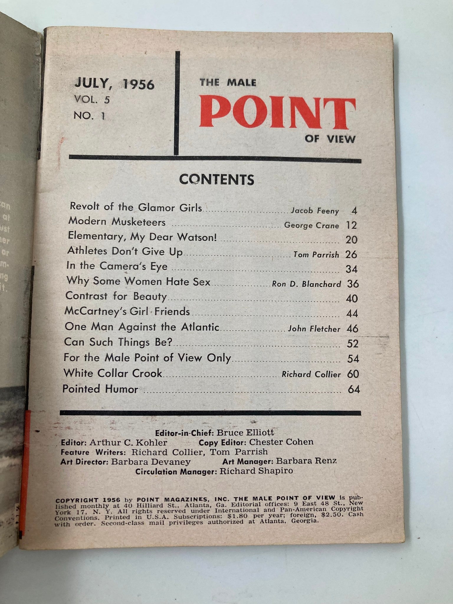 VTG The Male Point of View Magazine July 1956 Barbara Goodman No Label