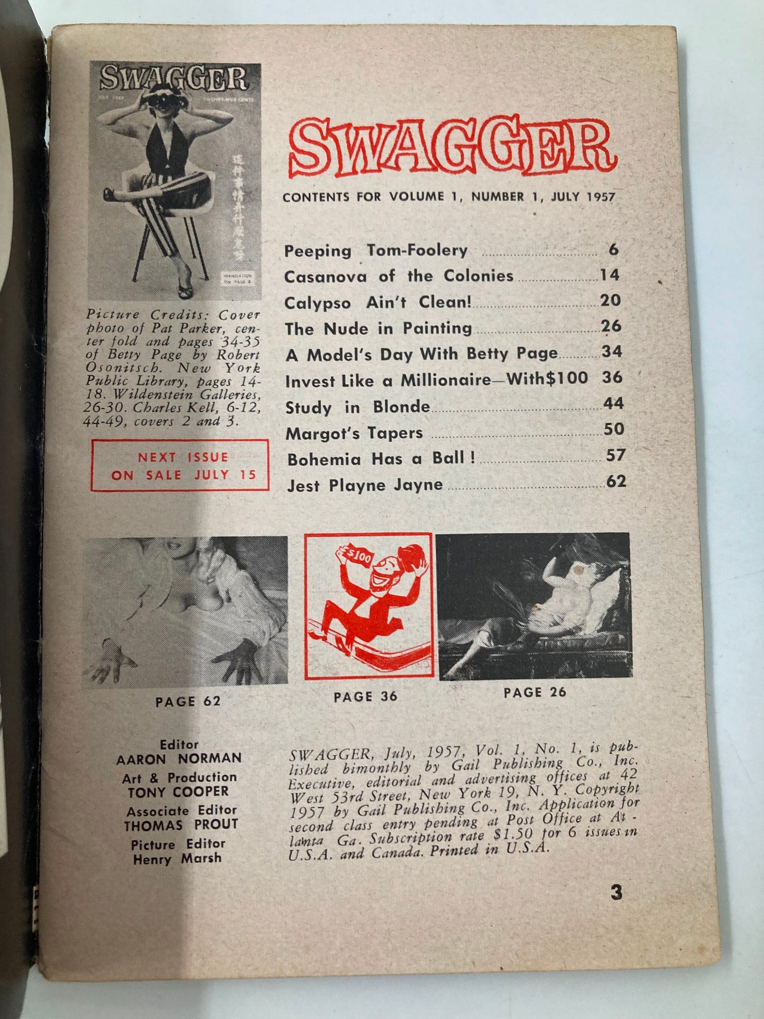 VTG Swagger Magazine July 1957 Pat Parker and Jest Playne Jayne No Label