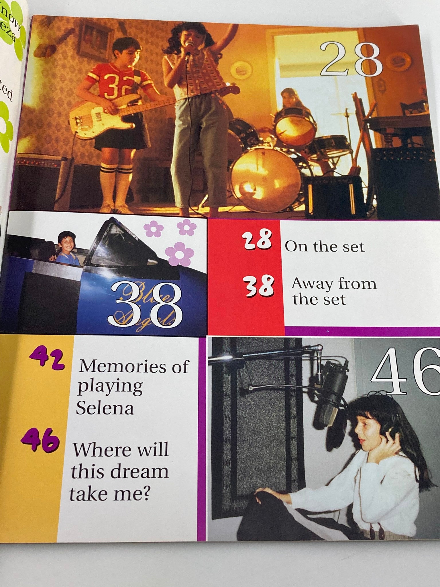 Inside page of the 1997 Selena Movie Special Movie Showcase Series featuring Becky Lee Meza with images and captions about her experiences on the set while playing Selena.