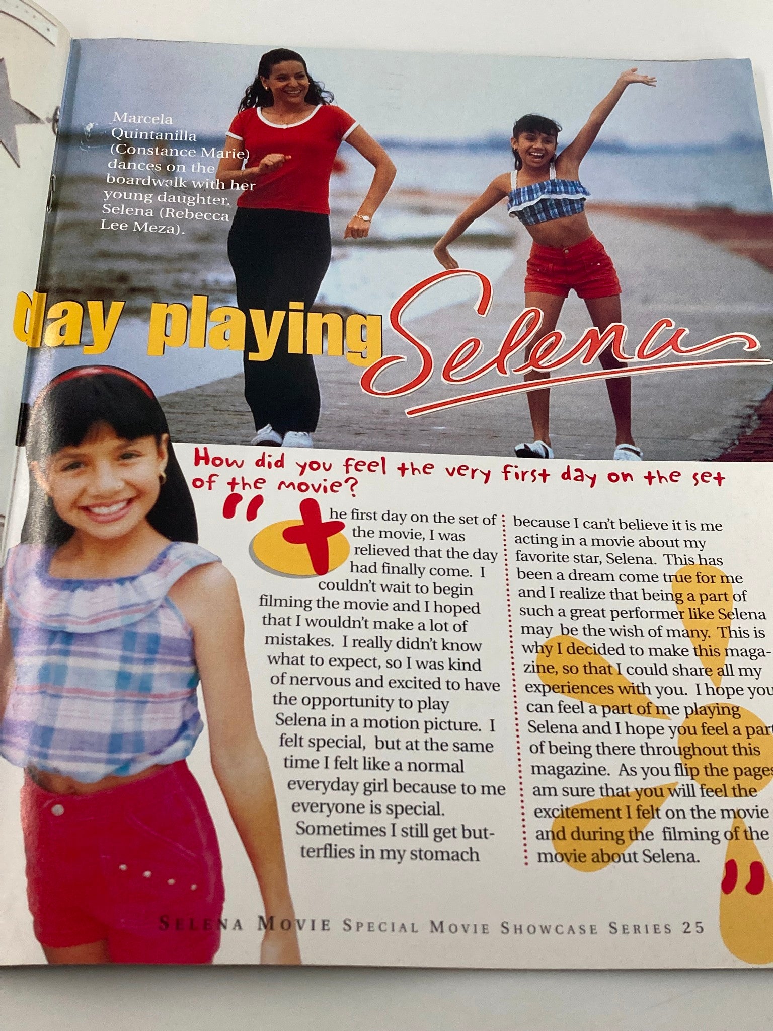 1997 Selena Movie Special Movie Showcase Series feat. Becky Lee Meza. Page featuring an interview with Becky Lee Meza discussing her role in the Selena movie and her experiences on set.