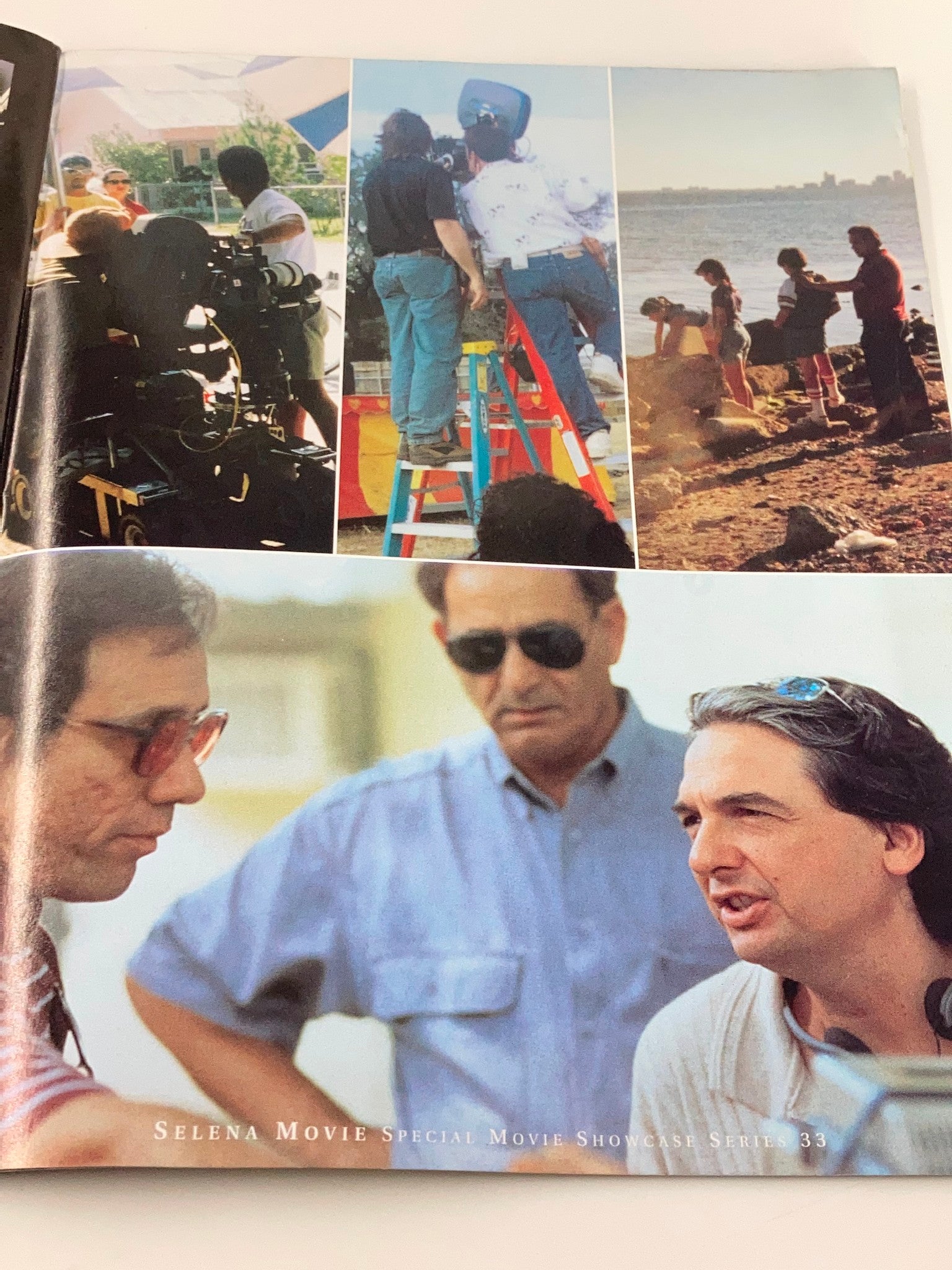 1997 Selena Movie Special Movie Showcase Series feat. Becky Lee Meza. Behind-the-scenes photo collage from the Selena film set, capturing crew members and key moments during production.