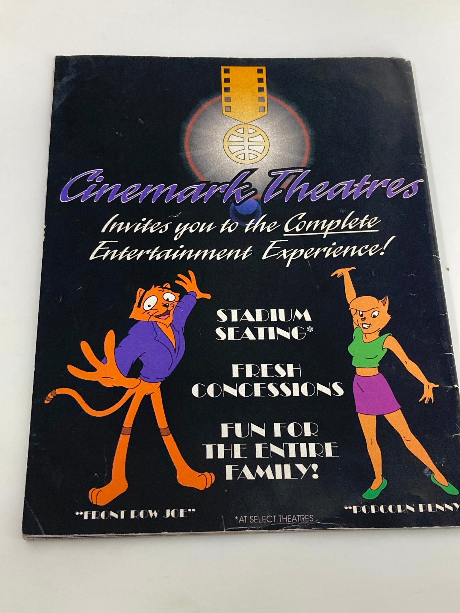 1997 Selena Movie Special Movie Showcase Series feat. Becky Lee Meza. Cinemark Theatres advertisement featuring cartoon characters inviting audiences for an entertaining movie experience.