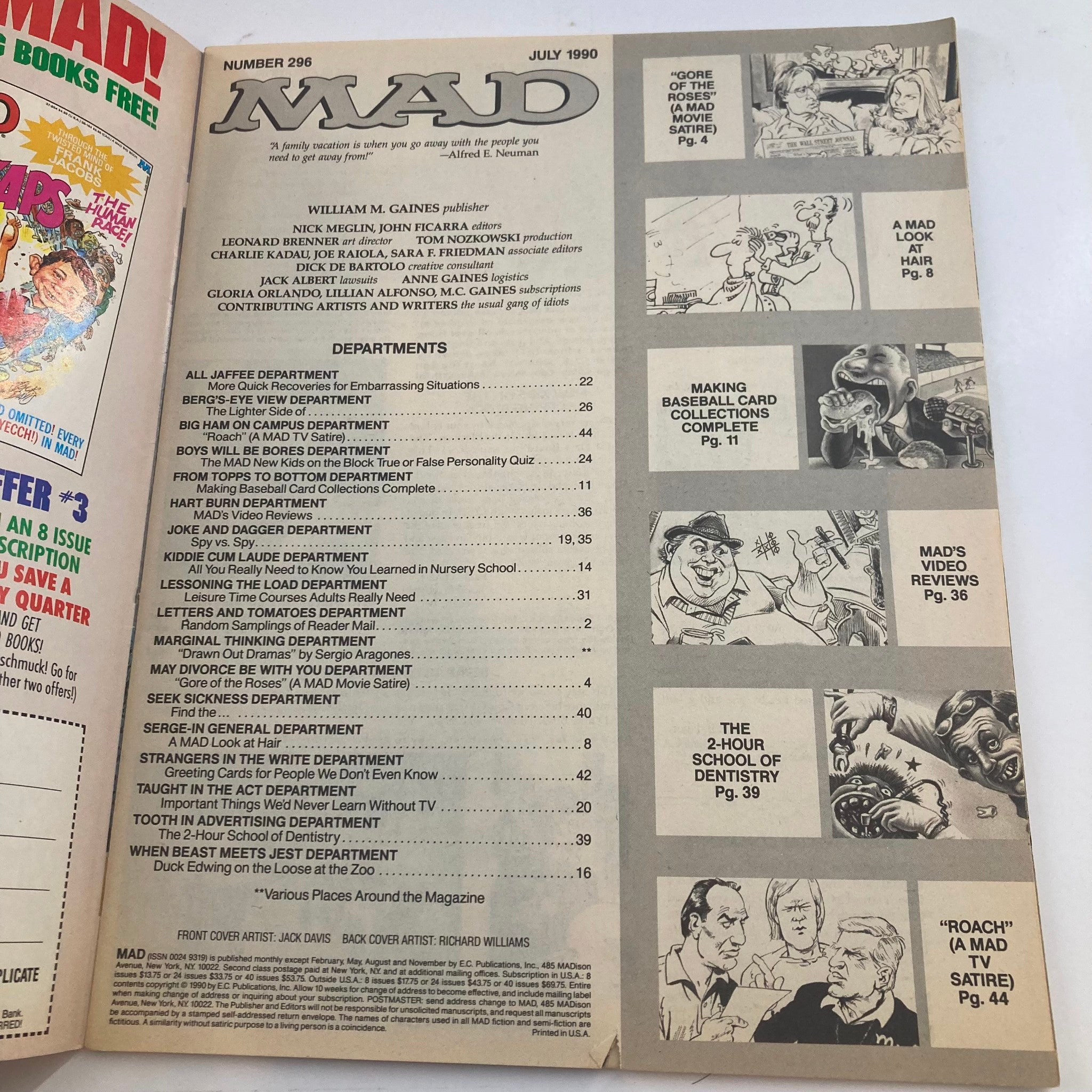 Mad Magazine July 1990 No. 296 Baseball Cards II 4.0 VG Very Good No Label