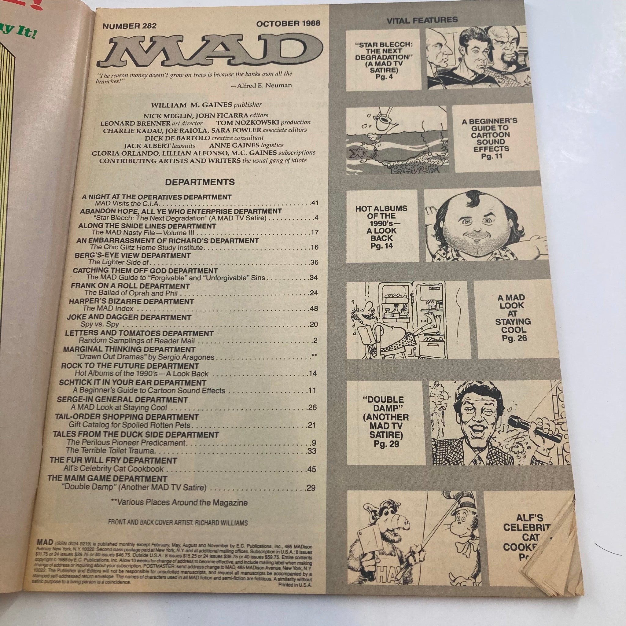 Mad Magazine October 1988 No. 282 Alfred Neuman Hittee 4.0 VG Very Good No Label