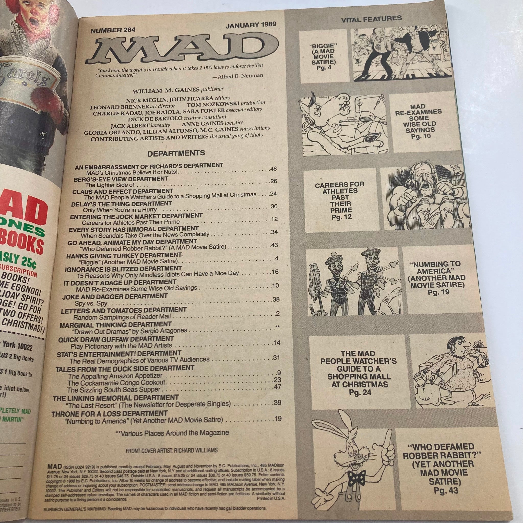 Mad Magazine January 1989 No. 284 Roger Rabbit 4.0 VG Very Good No Label