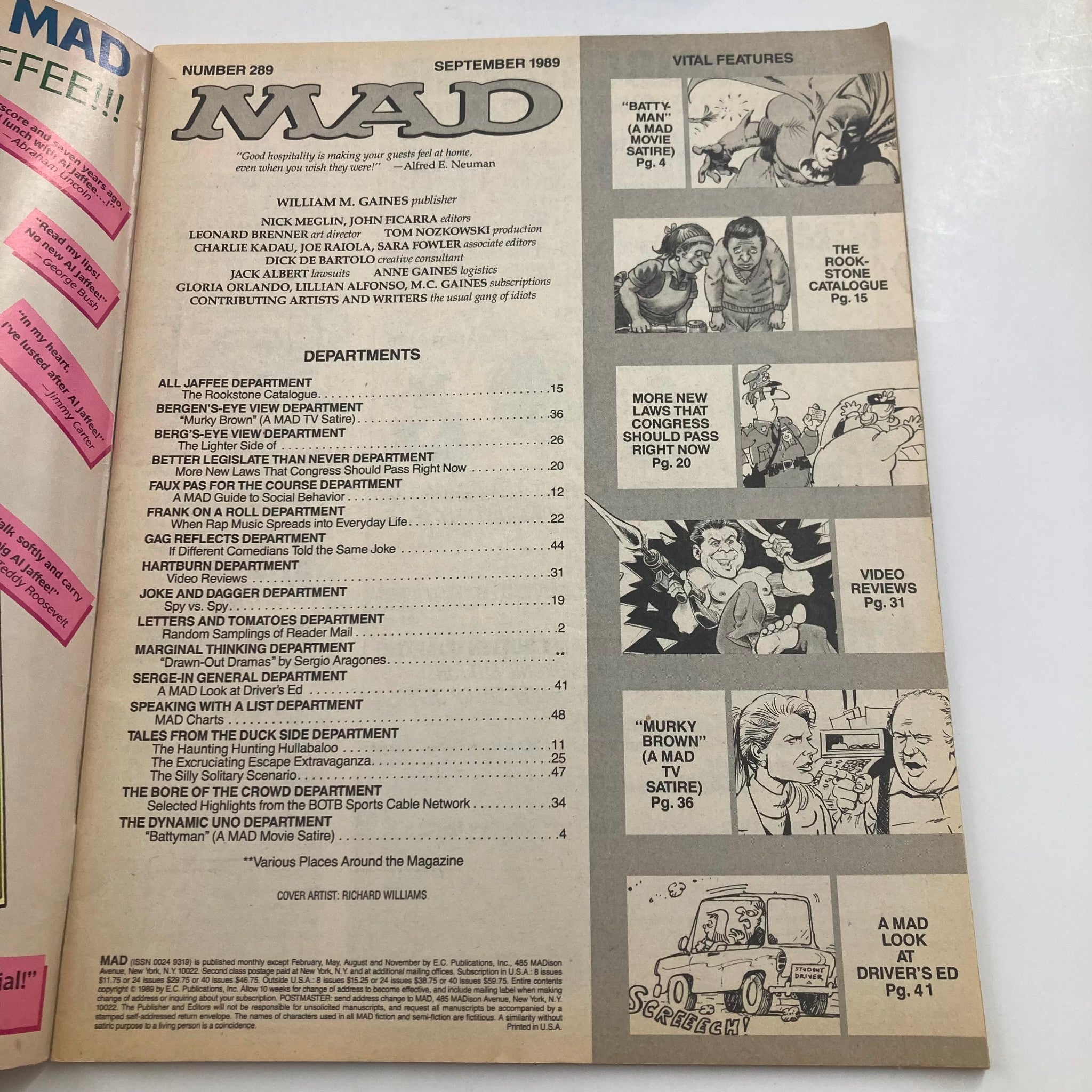 Mad Magazine September 1989 No. 289 Alfred as Batman 4.0 VG Very Good No Label