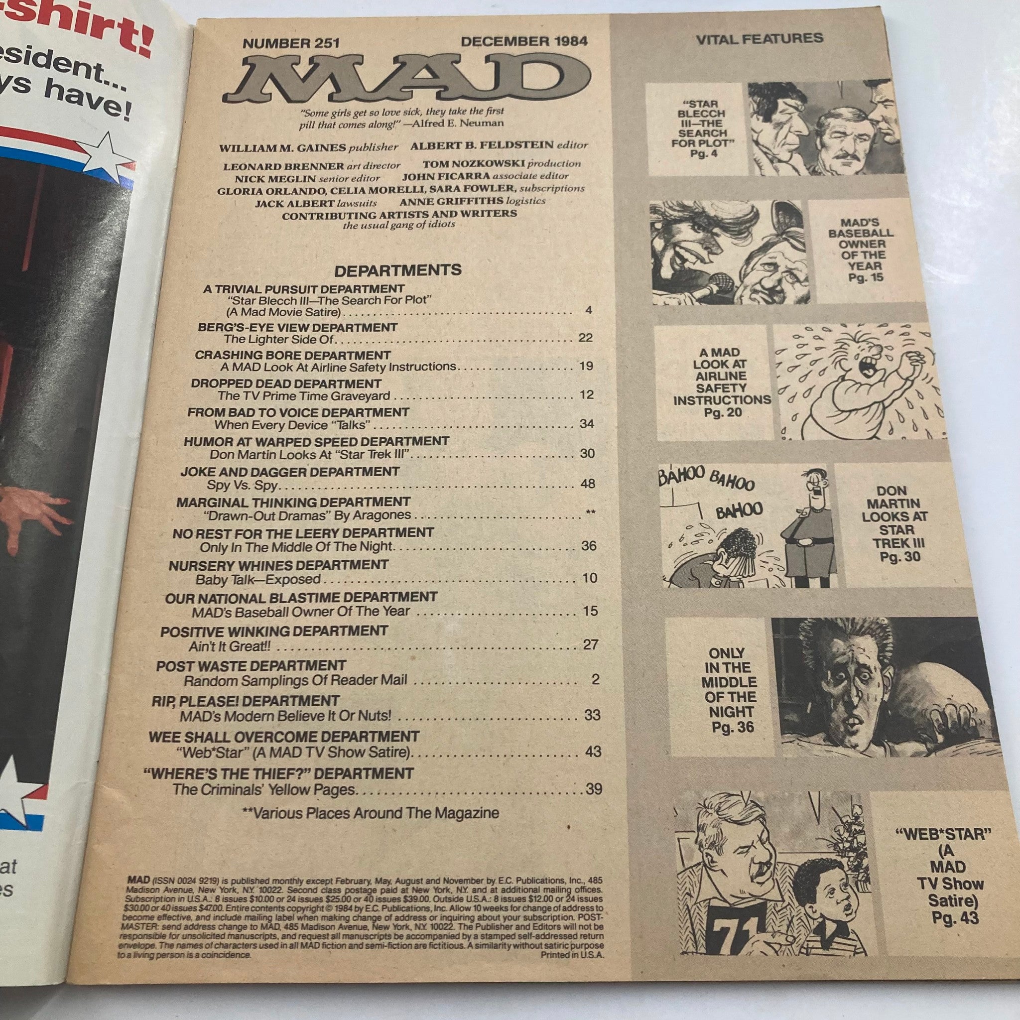 Mad Magazine December 1984 No. 251 The Jacksons 4.0 VG Very Good No Label