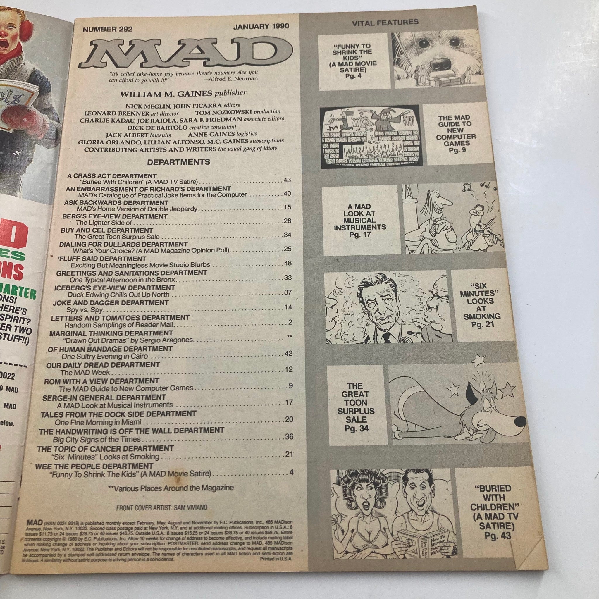 Mad Magazine January 1990 No. 292 The Mario Brothers 6.0 FN Fine No Label