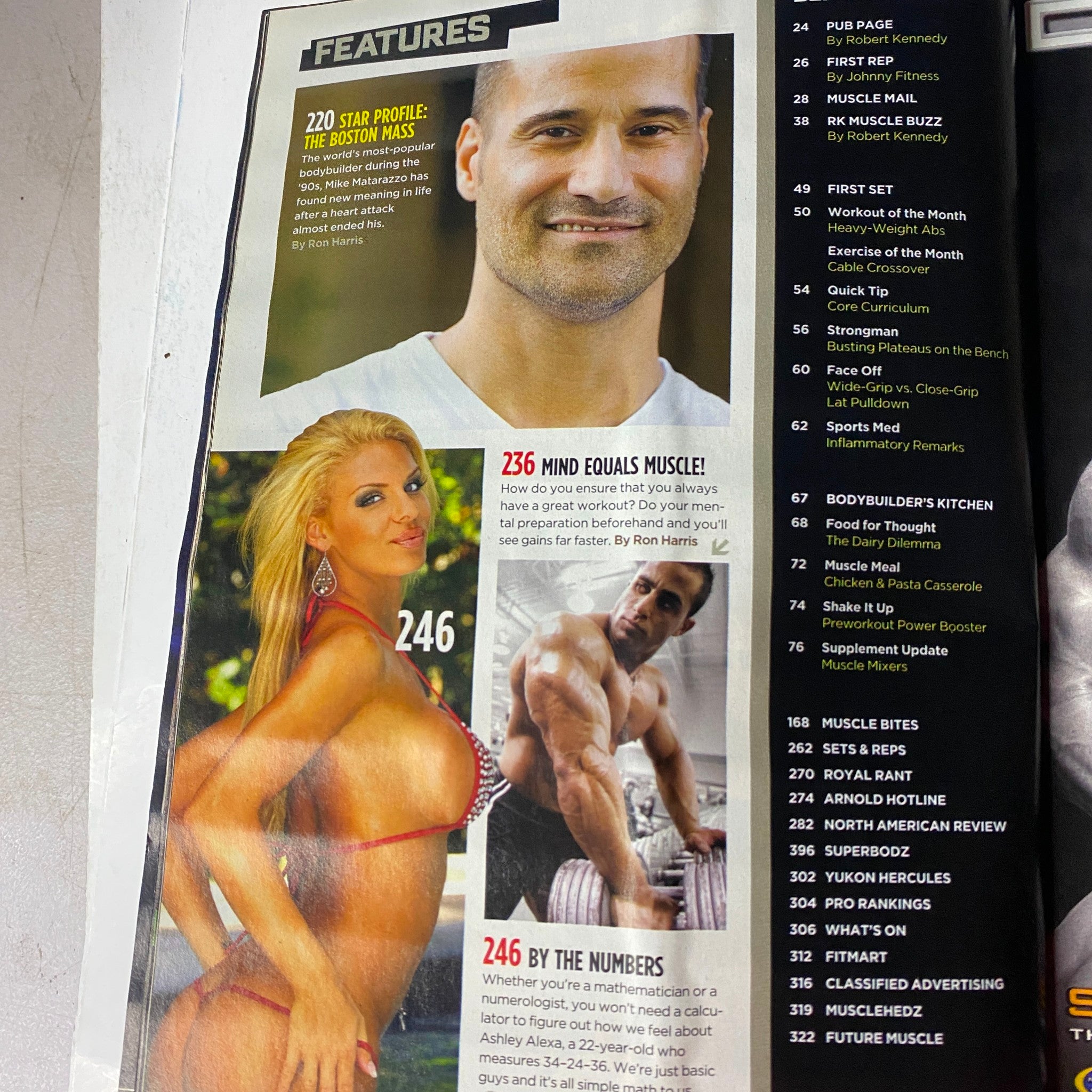 MuscleMag International Magazine August 2008 #315 featuring a profile page with images and information on bodybuilding competitors.