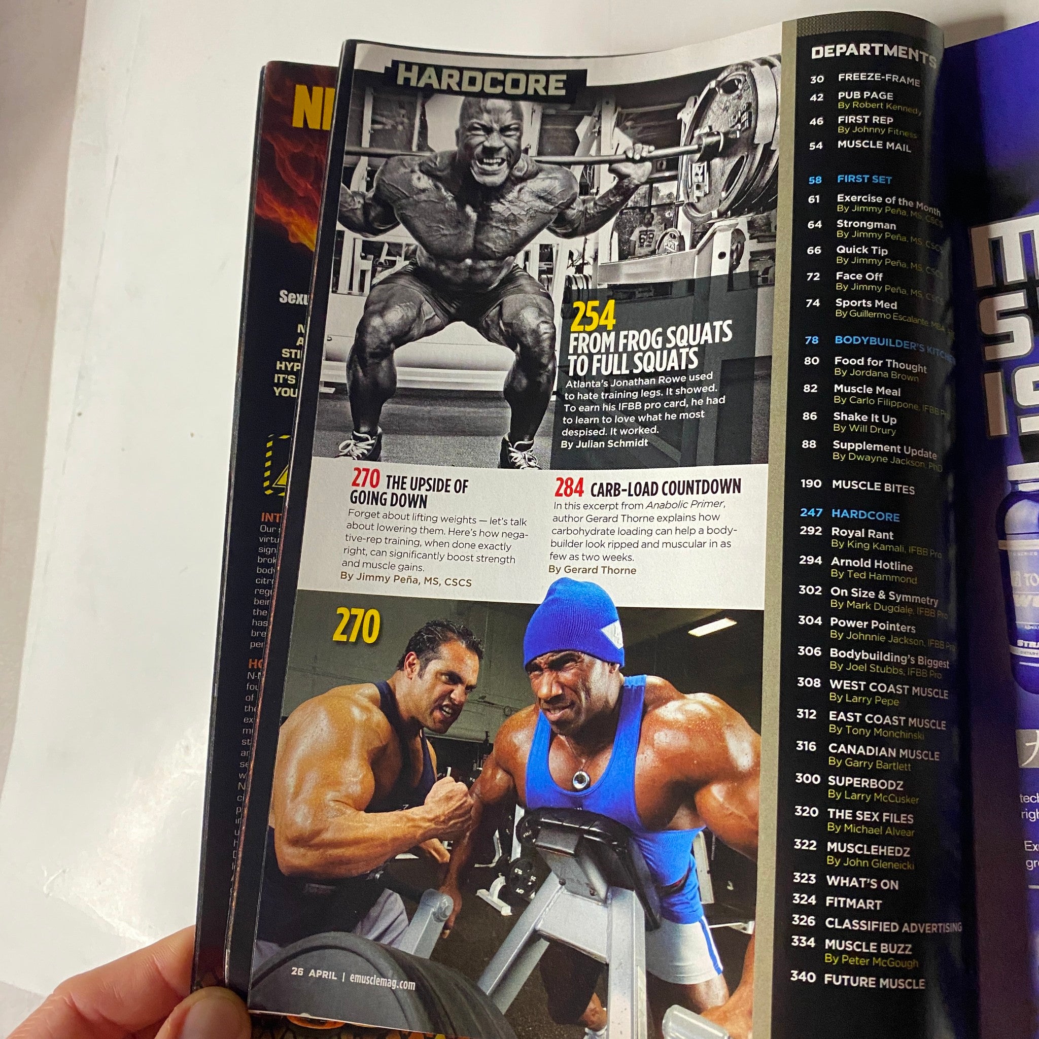 Another interior page of MuscleMag International Magazine April 2010, No. 335, featuring hardcore training insights, workout strategies, and profiles of bodybuilders.