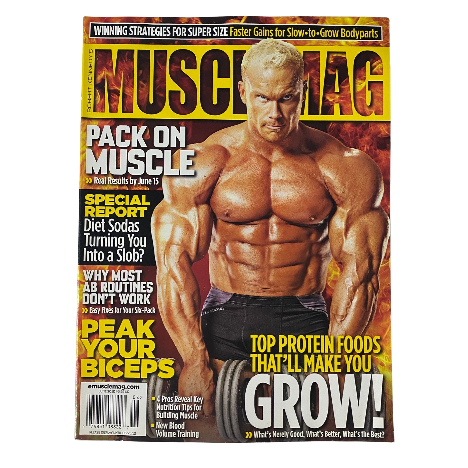 MuscleMag International Magazine June 2010 #337 featuring Ben Pakulski on the cover with the headline 'Pack on Muscle'. The magazine showcases bodybuilding tips, strategies for size gains, and fitness insights.