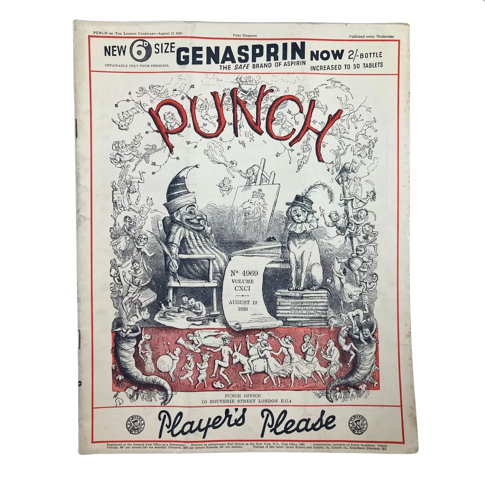Lot of 7 Punch Magazine 1936 June, July and August WWII Cartoon & Humour