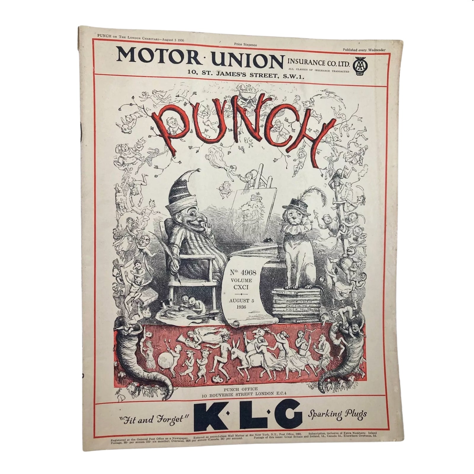 Lot of 7 Punch Magazine 1936 June, July and August WWII Cartoon & Humour