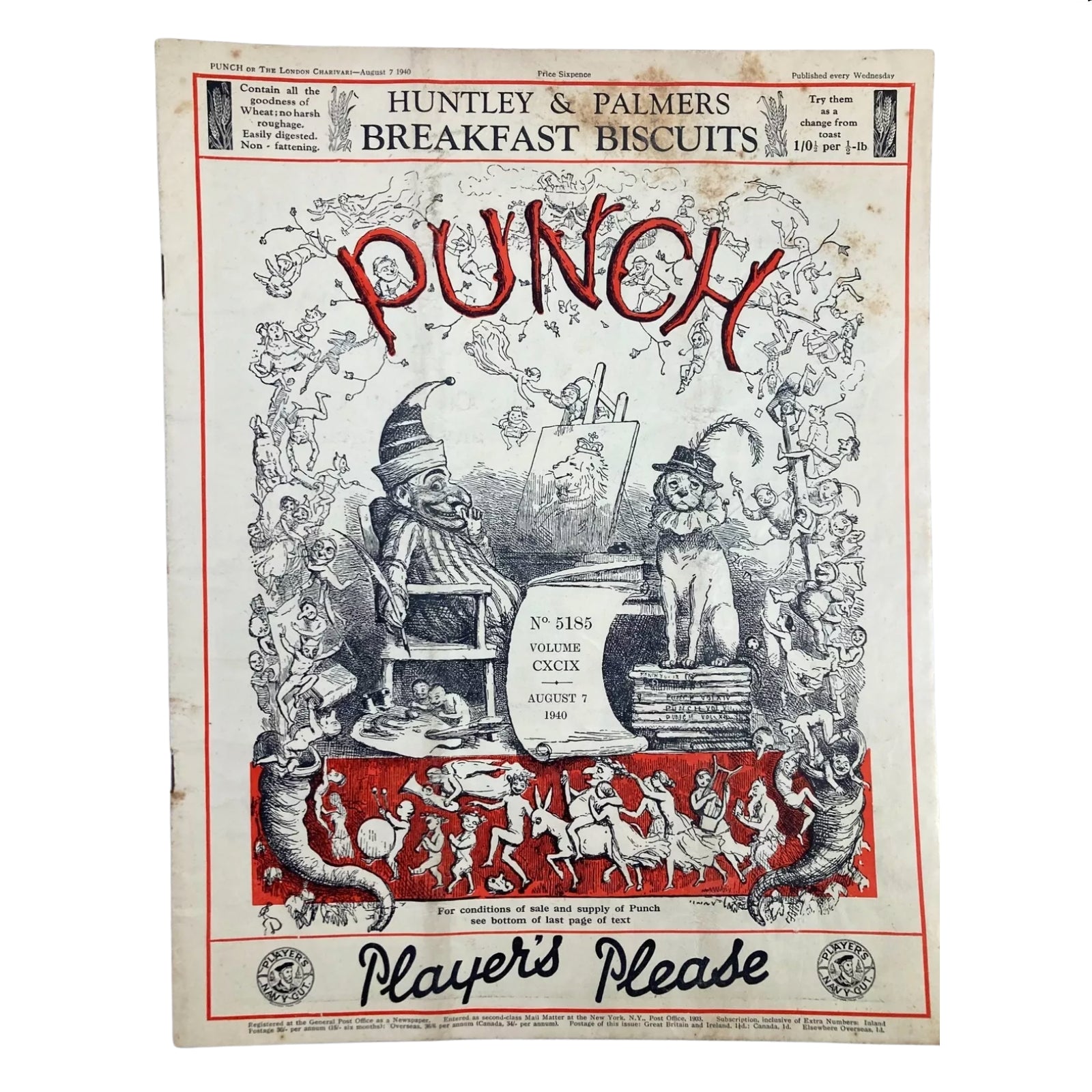 Lot of 10 Punch Magazines (1940) – WWII Era British Satire & Cartoons
