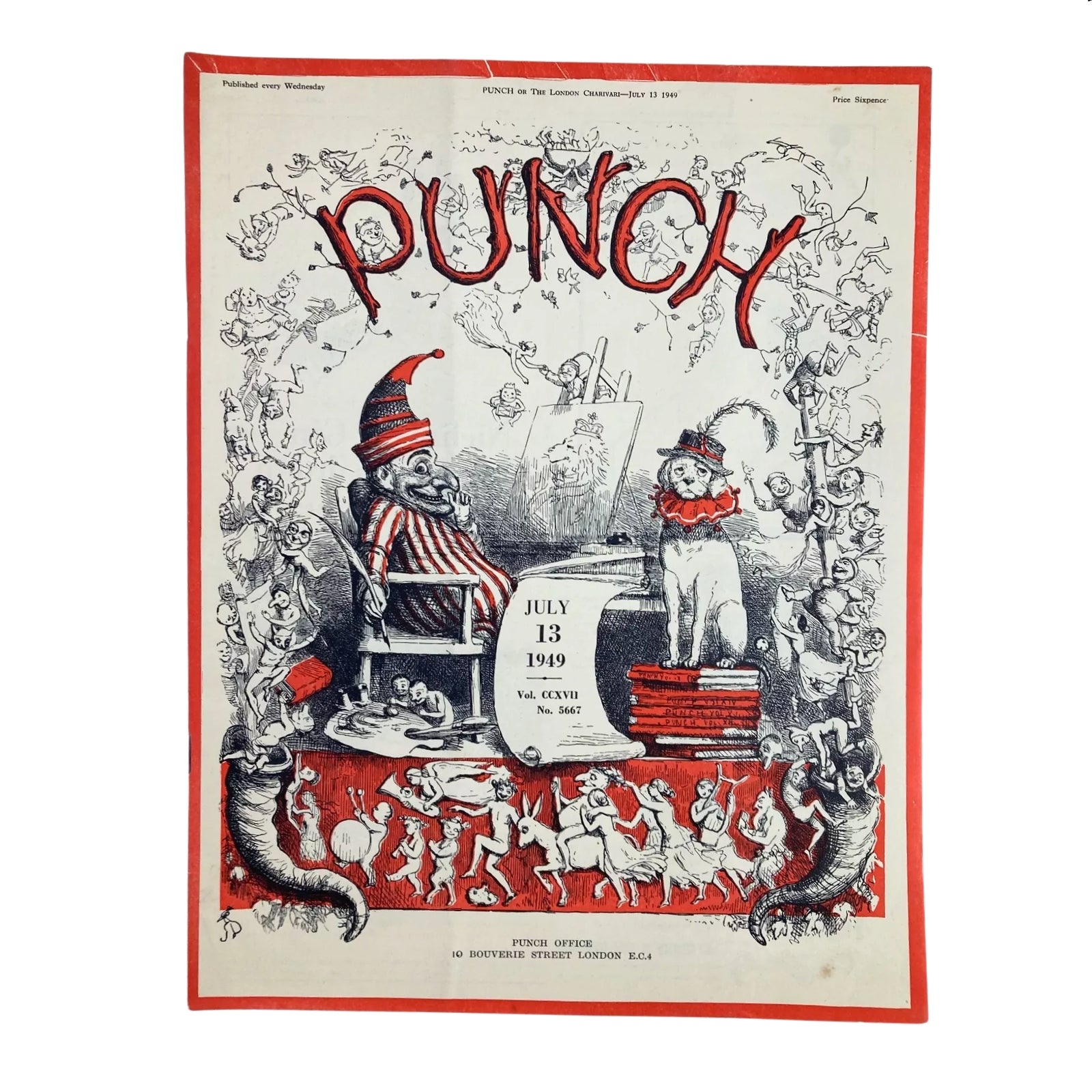 Punch Magazine July 13, 1949 – Vintage British Satire & Humor cover displaying artistic whimsicality and social commentary, part of the lot of 2 magazines from July 1949.
