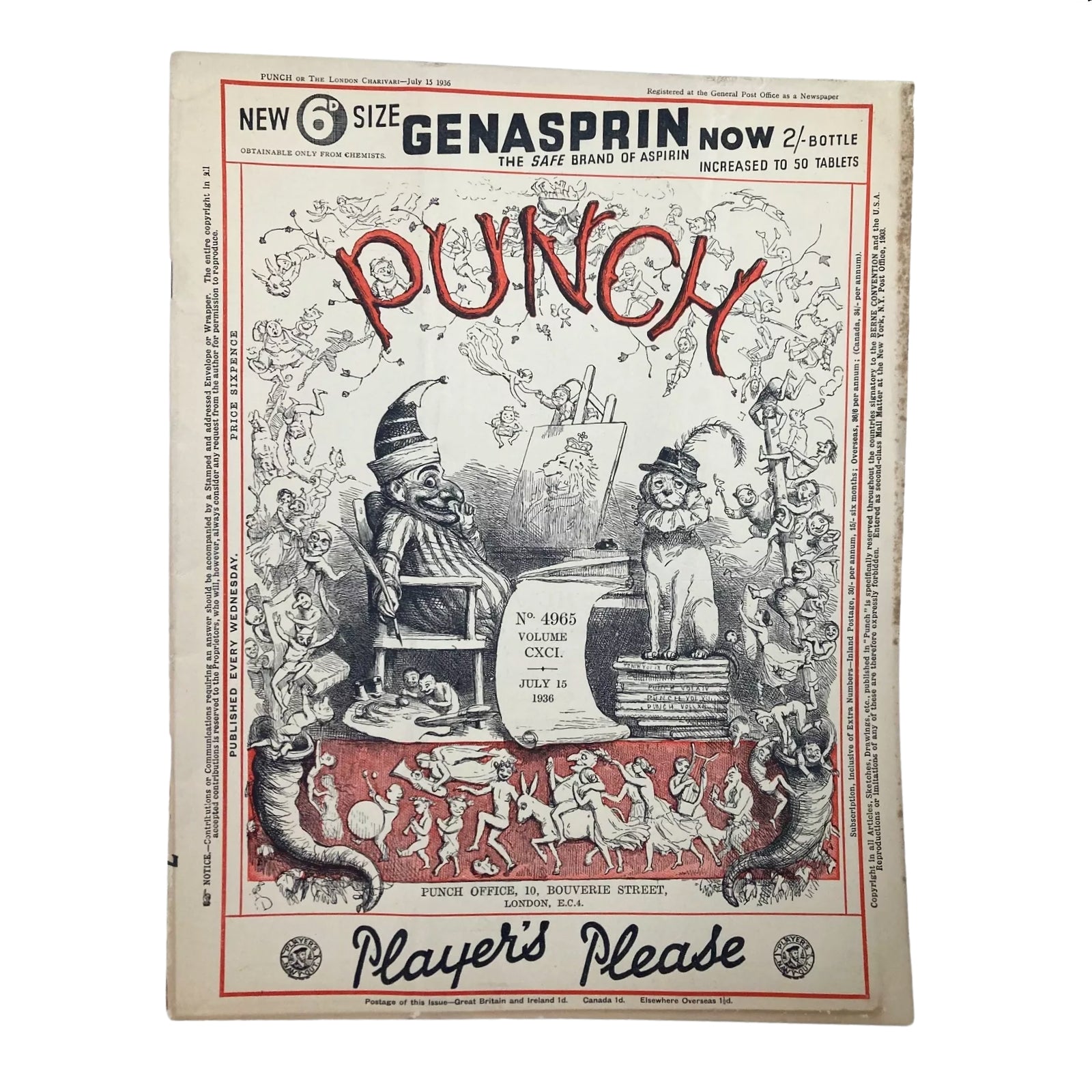 Lot of 7 Punch Magazine 1936 June, July and August WWII Cartoon & Humour