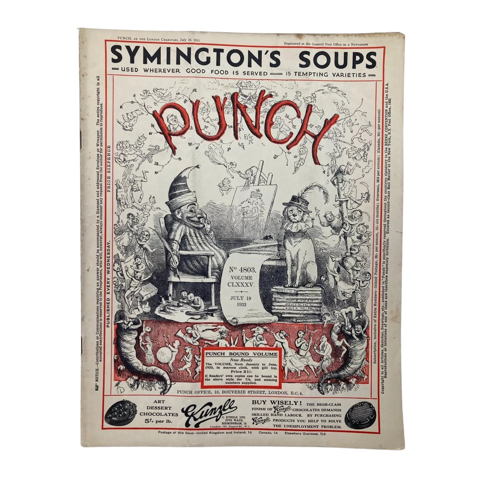 Lot of 5 Punch Magazines – June, July, August 1933 – Pre-WWII Cartoons & Satire