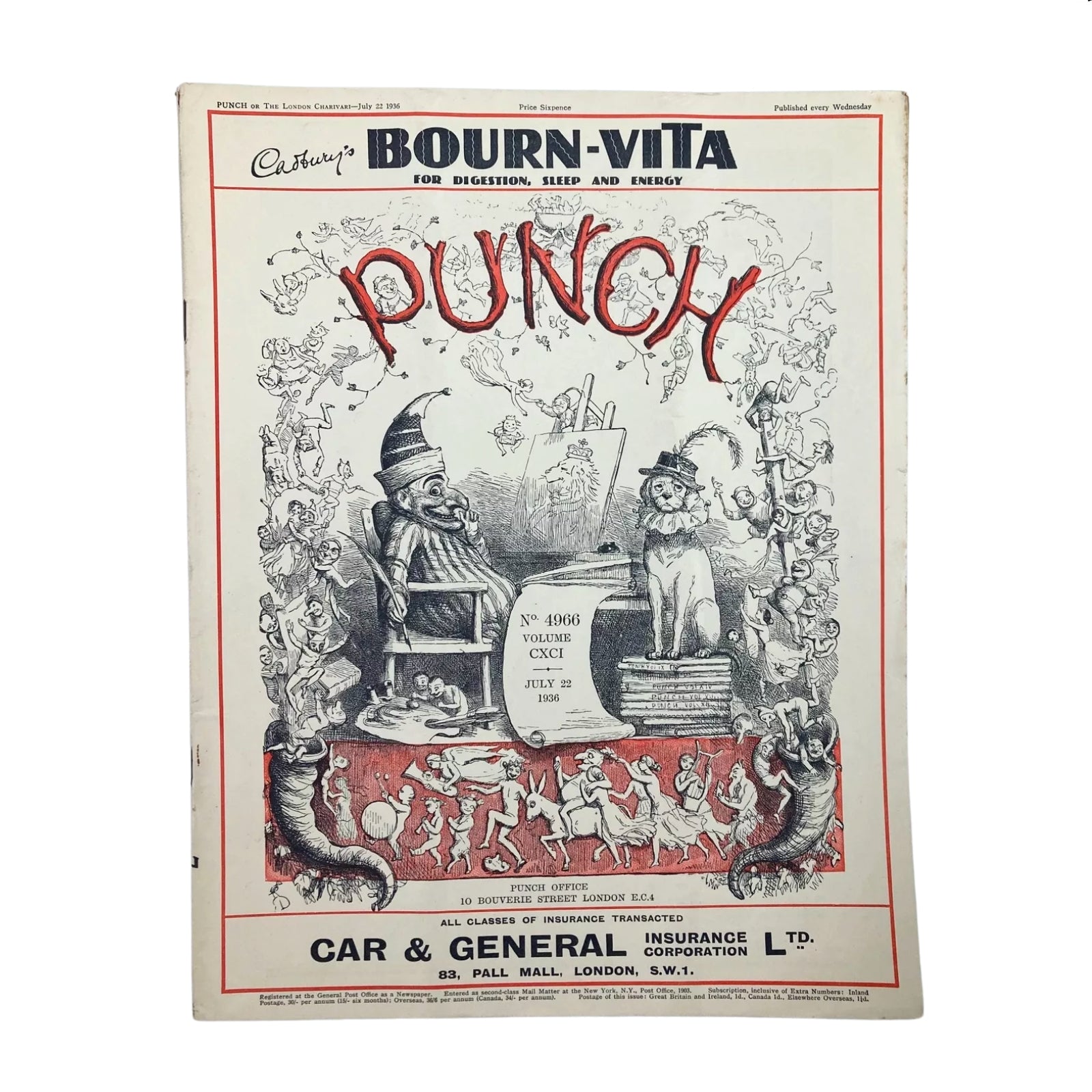 Lot of 7 Punch Magazine 1936 June, July and August WWII Cartoon & Humour