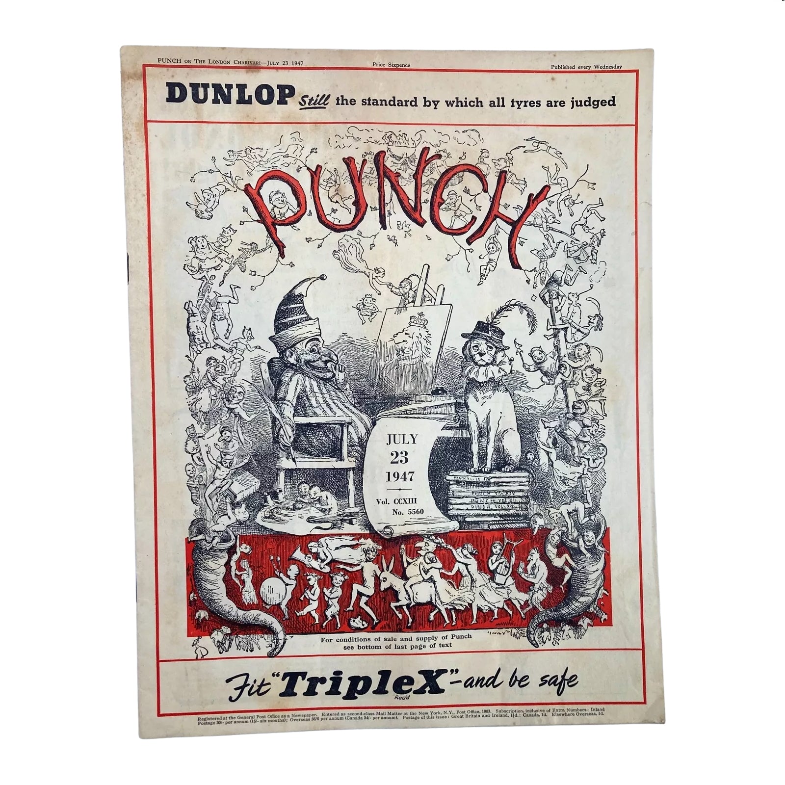 Cover of Punch Magazine dated July 23, 1947, featuring vintage British satire and humor with a whimsical illustration, part of the lot of 8 Punch magazines.