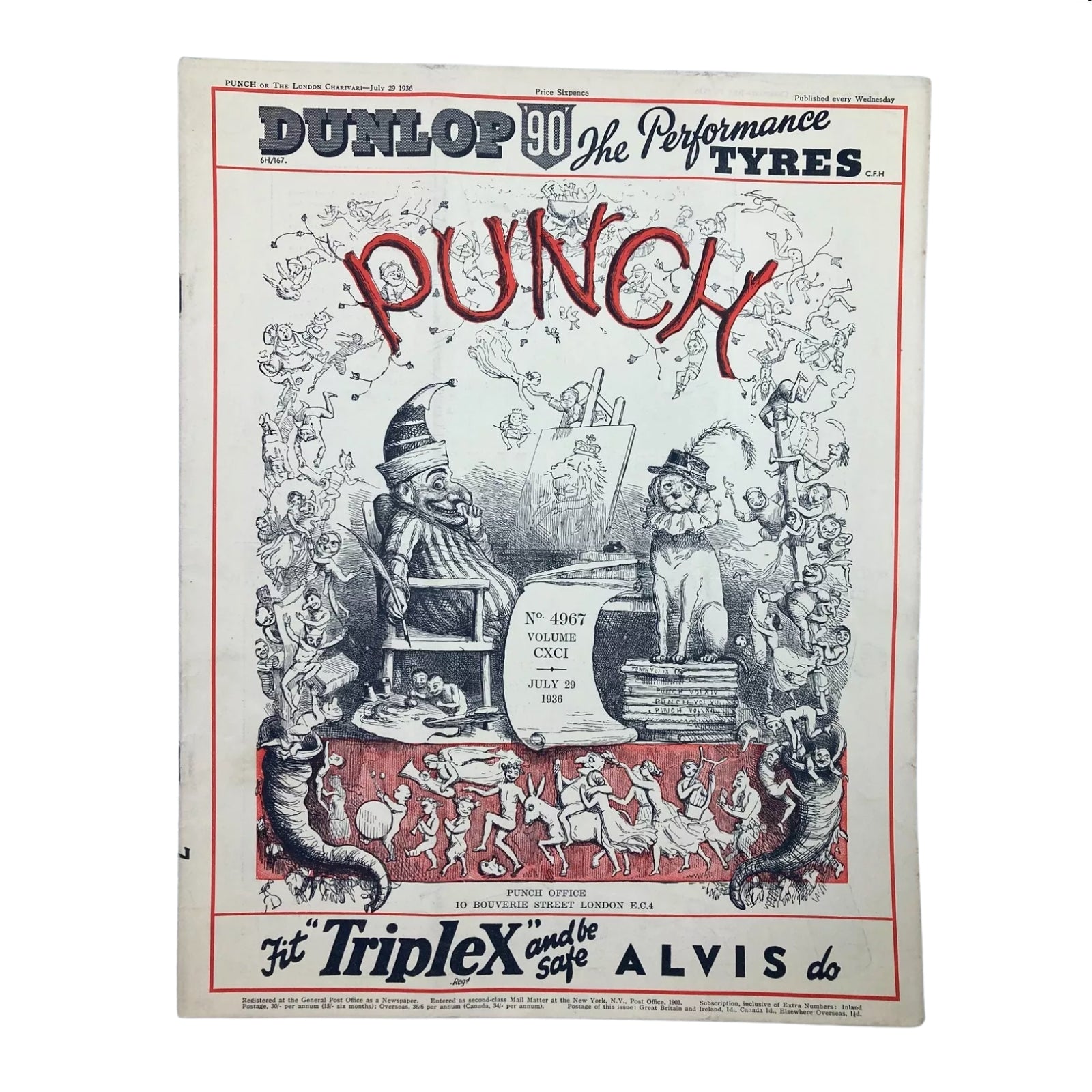 Lot of 7 Punch Magazine 1936 June, July and August WWII Cartoon & Humour