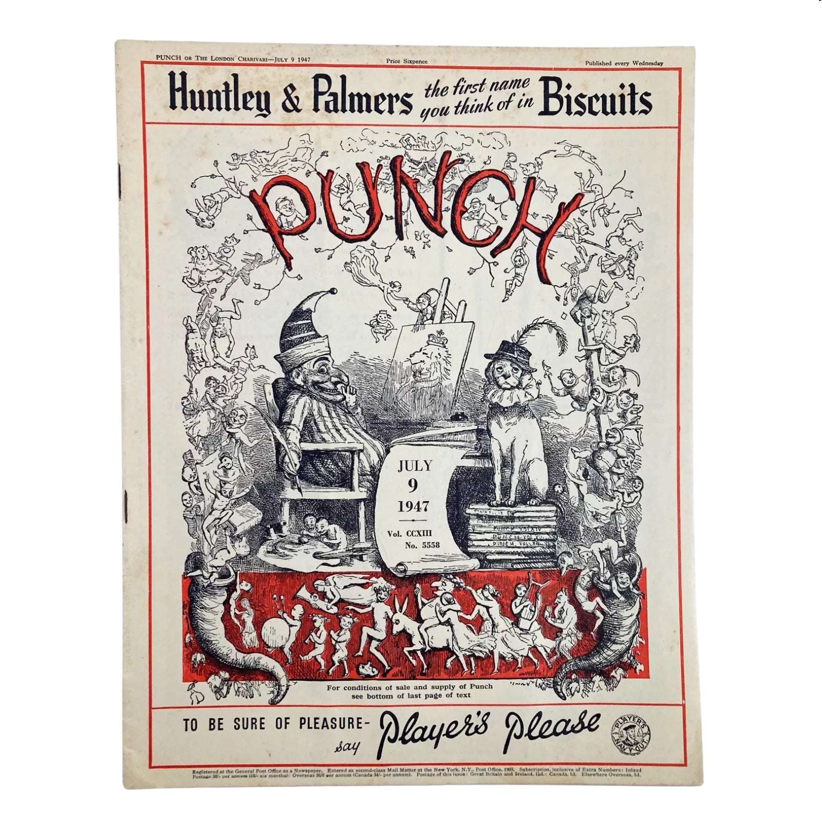 Punch Magazine cover from July 9, 1947, displaying vintage British satire and humor with entertaining artwork and advertising themes.