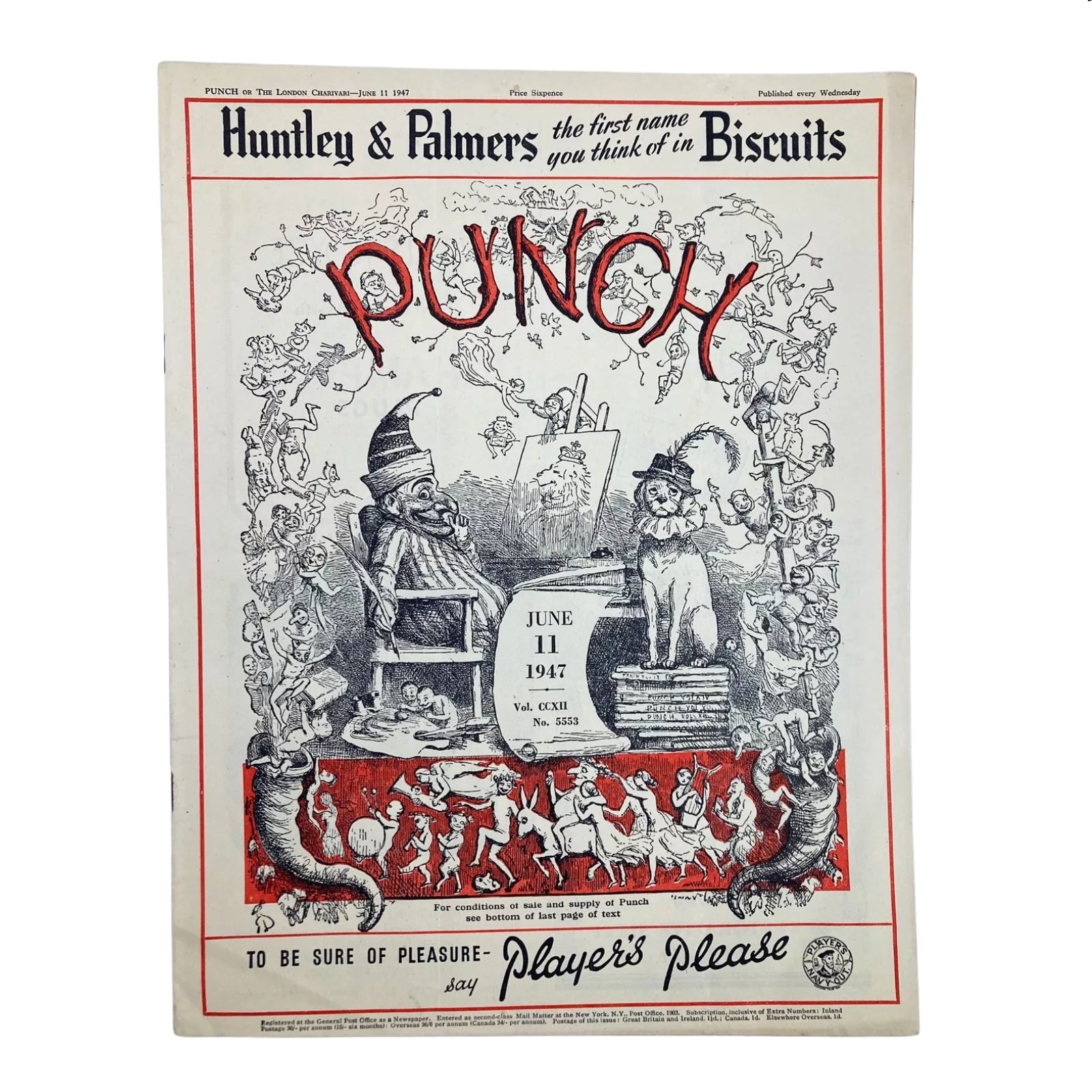 Cover of Punch Magazine dated June 11, 1947, depicting a humorous illustration characteristic of British satire, belonging to the collection of 8 Punch magazines.