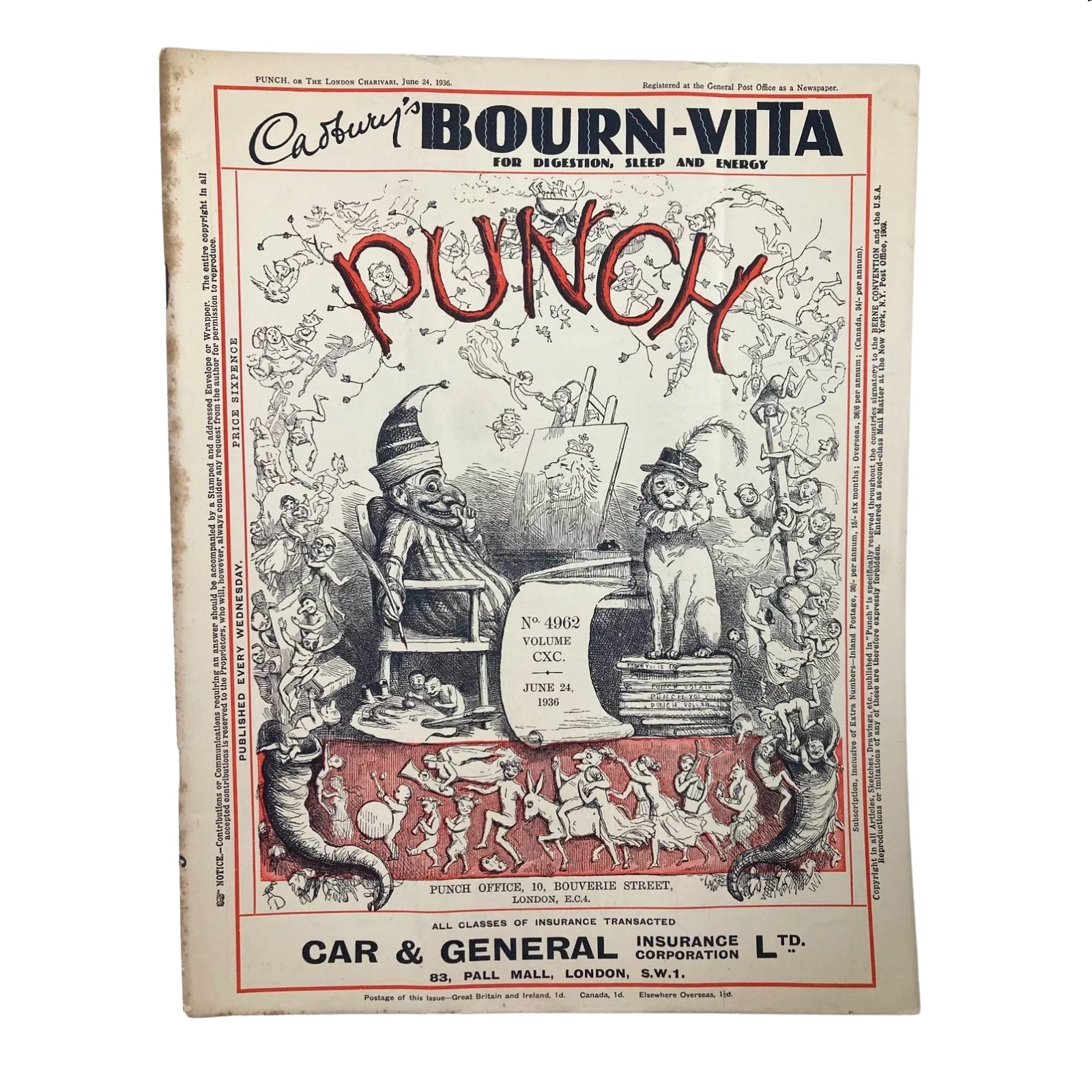 Lot of 7 Punch Magazine 1936 June, July and August WWII Cartoon & Humour