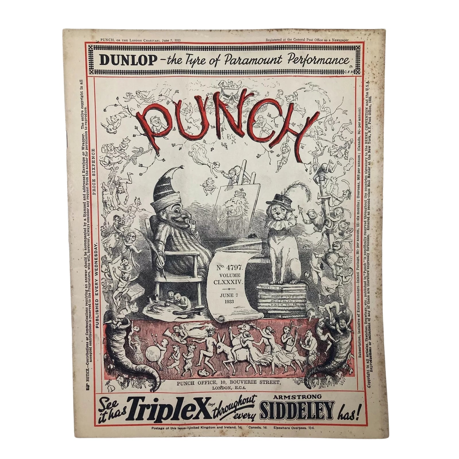 Lot of 5 Punch Magazines – June, July, August 1933 – Pre-WWII Cartoons & Satire