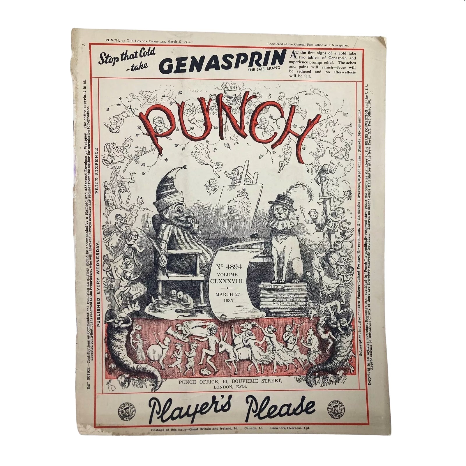 Lot of 4 Punch Magazine 1935 June, March and August WWII Cartoon & Humour