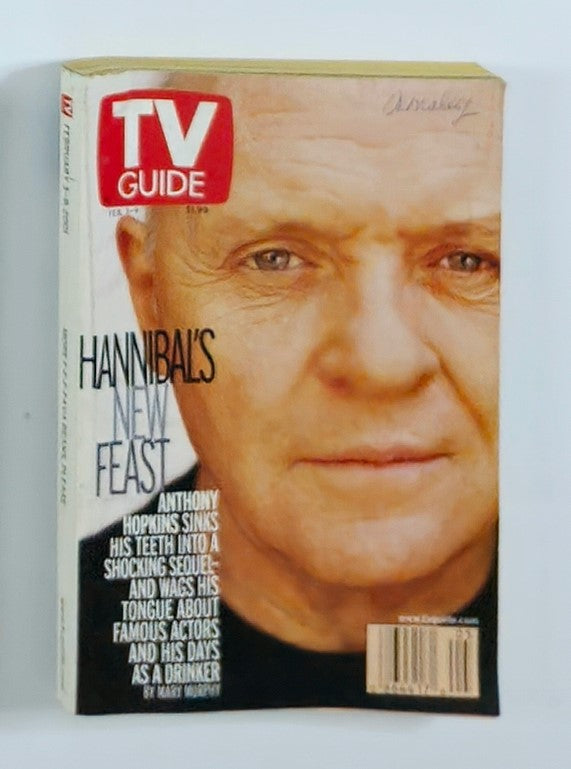 Cover of TV Guide Magazine dated February 3, 2001, featuring Anthony Hopkins with the headline 'Hannibal's New Feast'. The magazine reflects notable insights into early 2000s television culture.