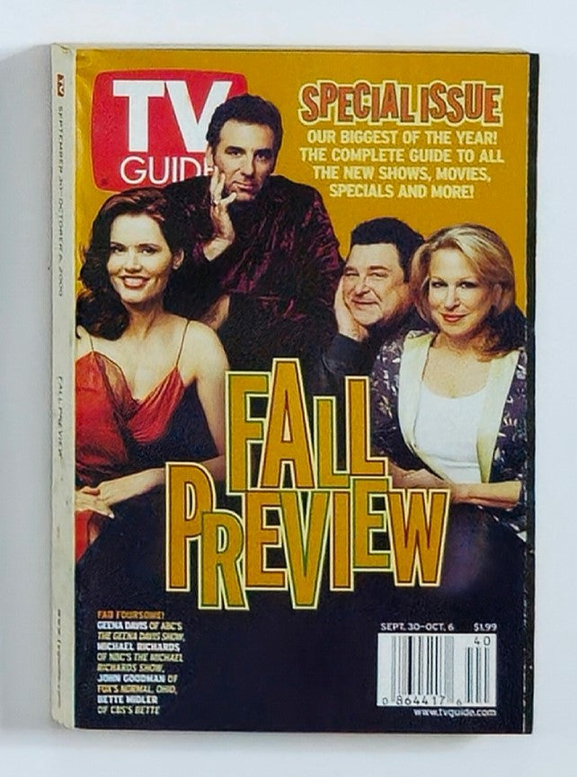 TV Guide Magazine September 30 2000 Geena Davis, Bette M. NY Metro Ed. No Label