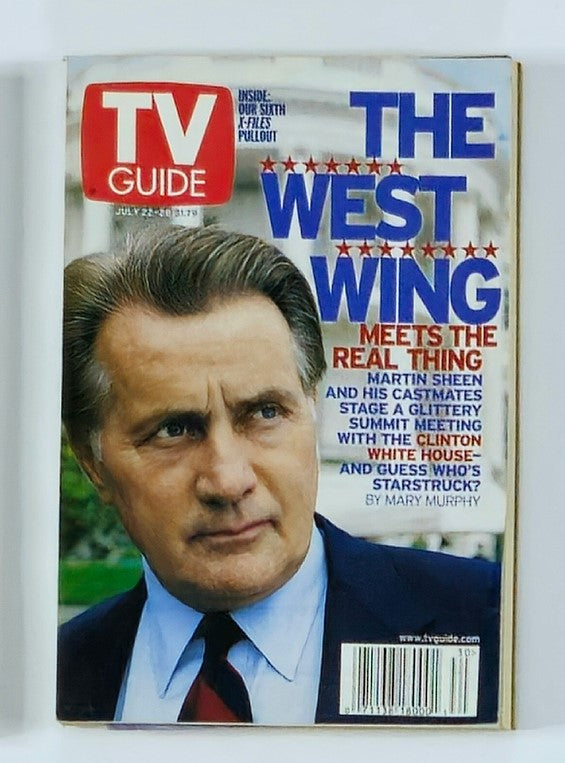 TV Guide Magazine July 22 2000 featuring Martin Sheen on the cover, highlighting his role in The West Wing and a feature on the show's cast. A collectible vintage magazine showcasing pop culture history from the year 2000.