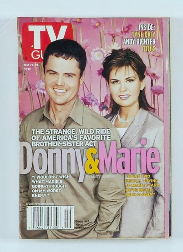 TV Guide Magazine May 20 2000 featuring Donny & Marie Osmond, showcasing their iconic brother-sister duo with vibrant floral background.