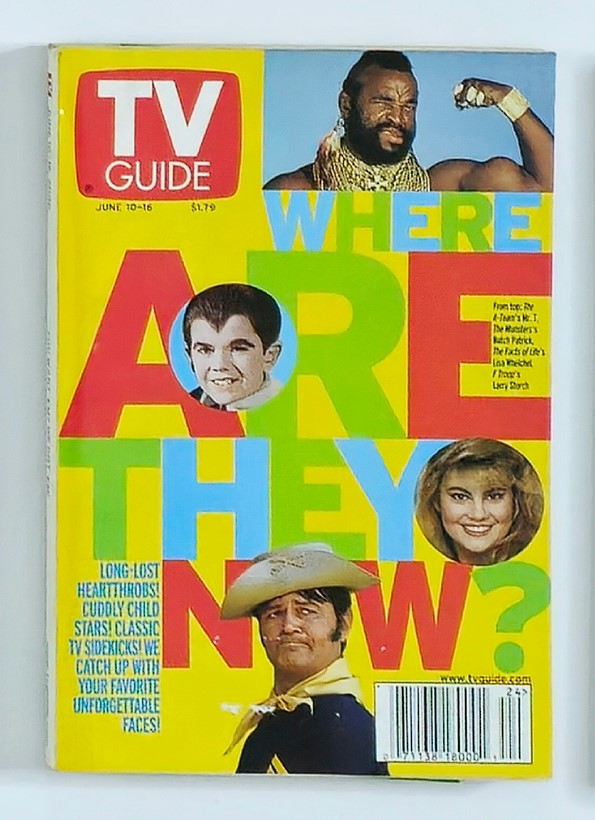 TV Guide Magazine cover from June 10, 2000 featuring Mr. T, Butch Patrick, and Lisa Whelchel with bold text 'Where Are They Now?' highlighting nostalgic TV stars. A collectible item showing vintage television culture.