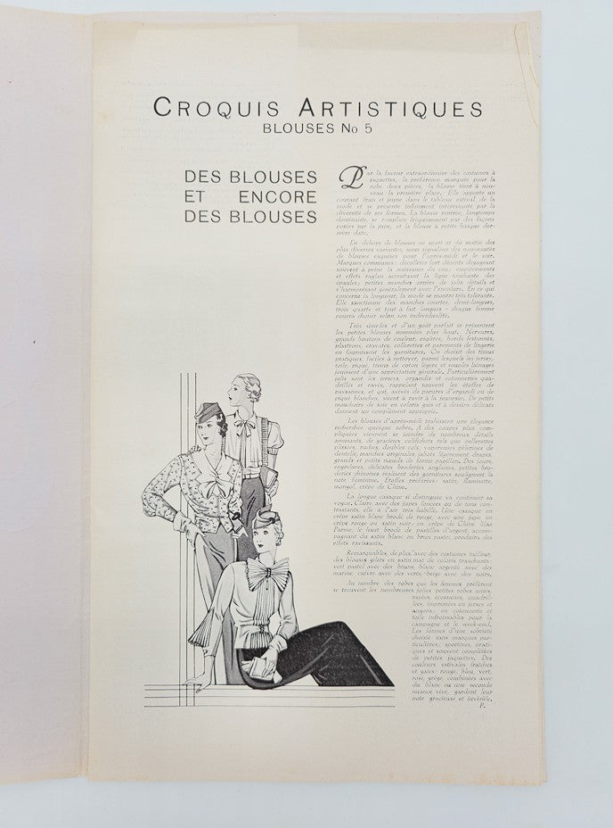 1934 Croquis Artistiques Blouses No. 5 Brochure Catalog