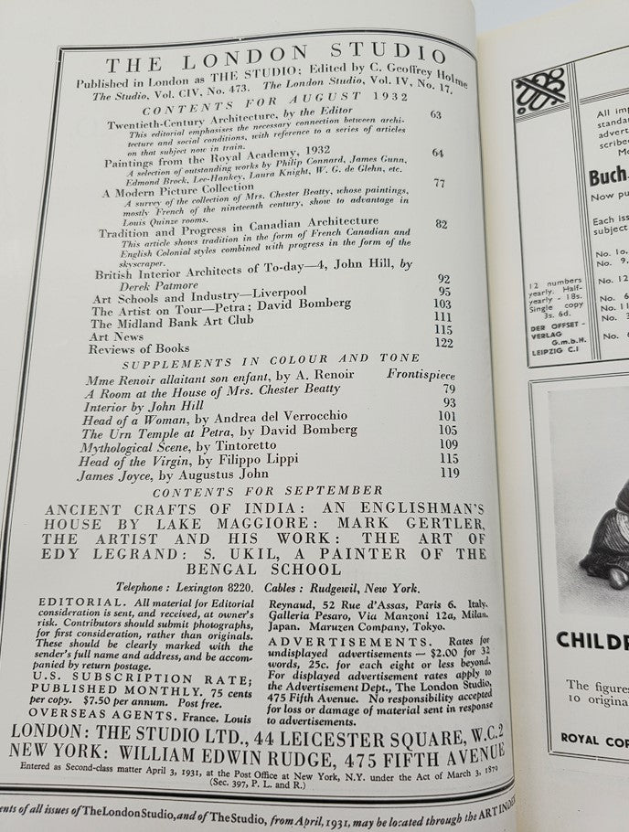 VTG The London Studio Magazine August 1932 Paintings from Royal Academy