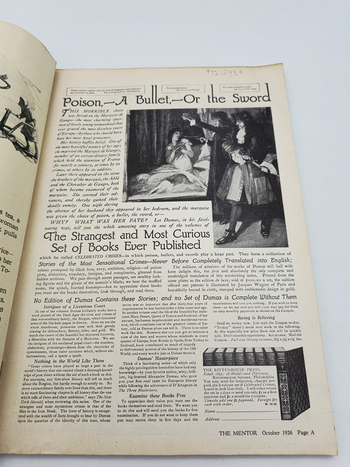 VTG The Mentor Magazine October 1926 Poison, A Bullet or The Sword