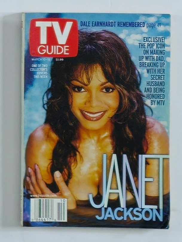TV Guide Magazine from March 10, 2001 featuring Janet Jackson on the cover, highlighting her during a key moment in her career with a photo reflecting early 2000s pop culture.